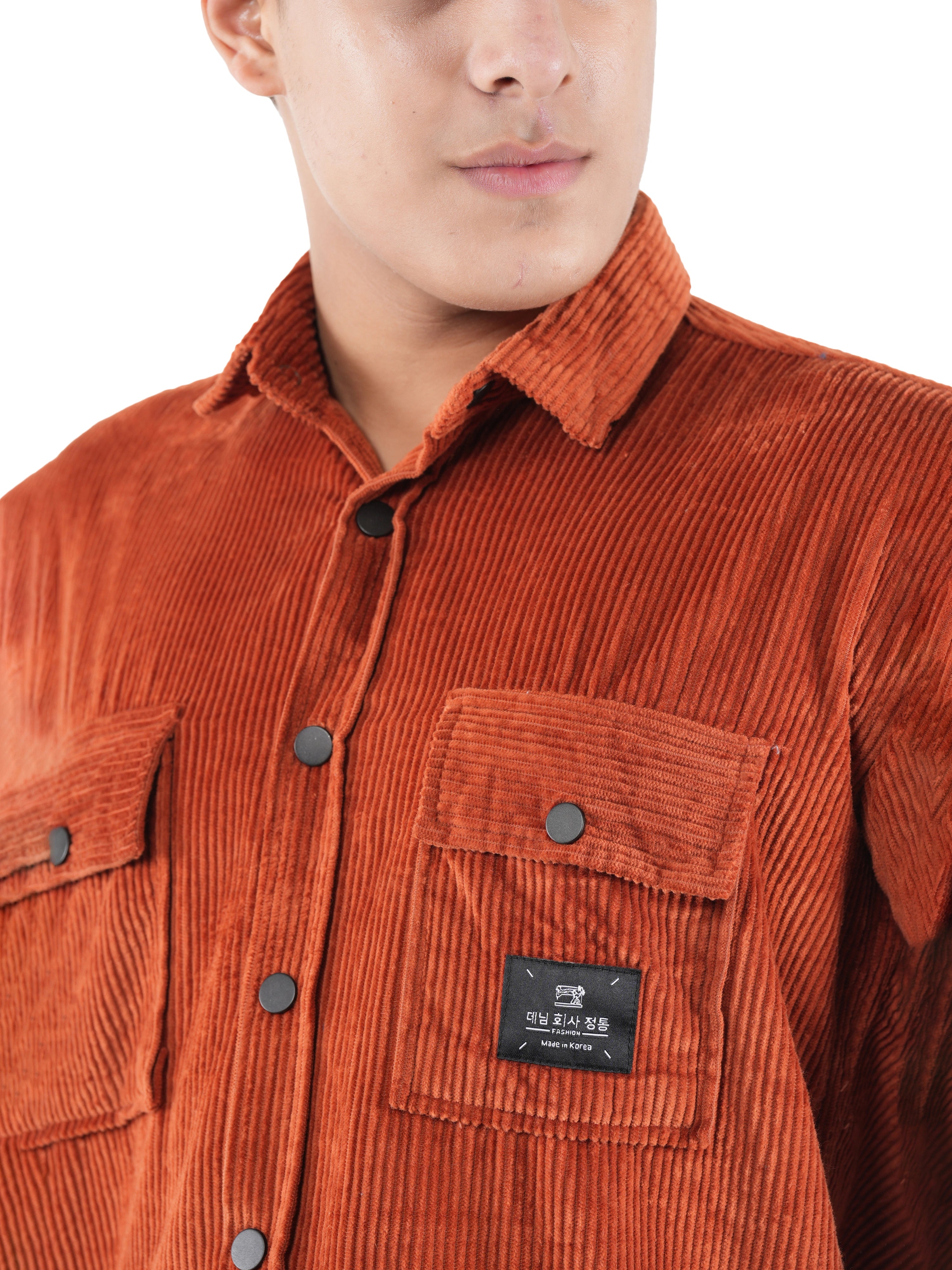 Flaked Corduroy Rust Orange Mid Wale Shirt