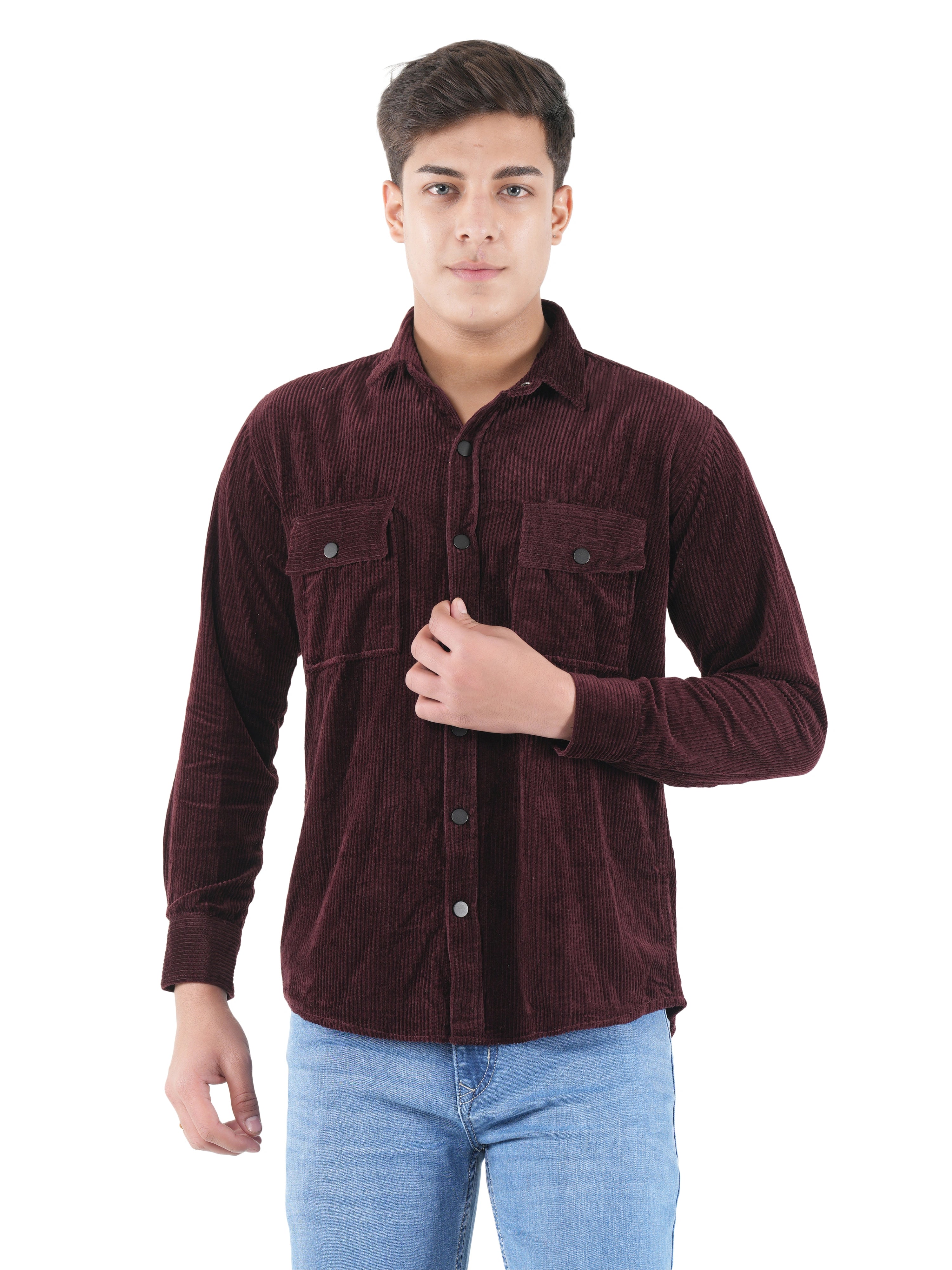 Corduroy Wine Maroon Mid Wale Shirt