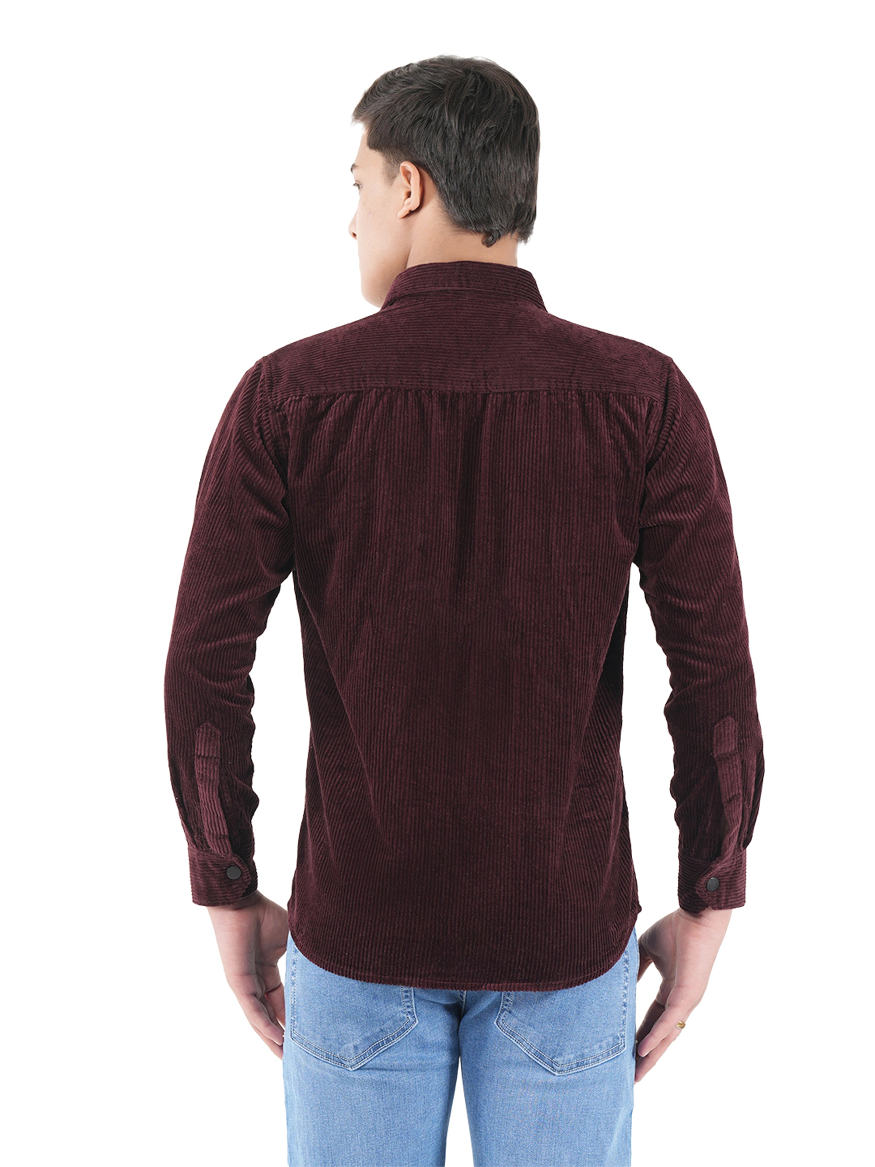 Flaked Corduroy Wine Maroon Mid Wale Shirt