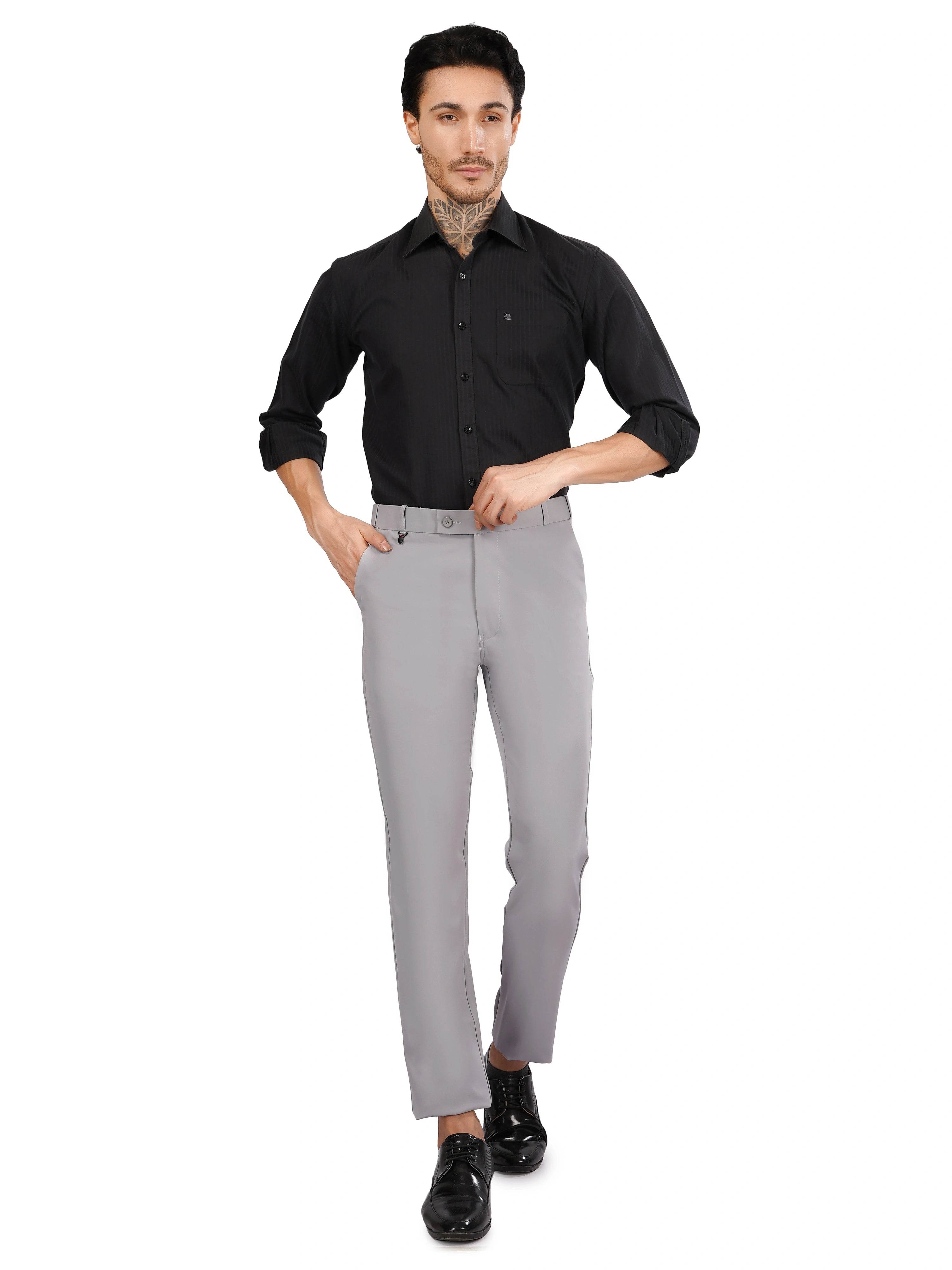Flexi Belt Regular Fit Stretchable Formal Pant – Cloud Grey - Flaked