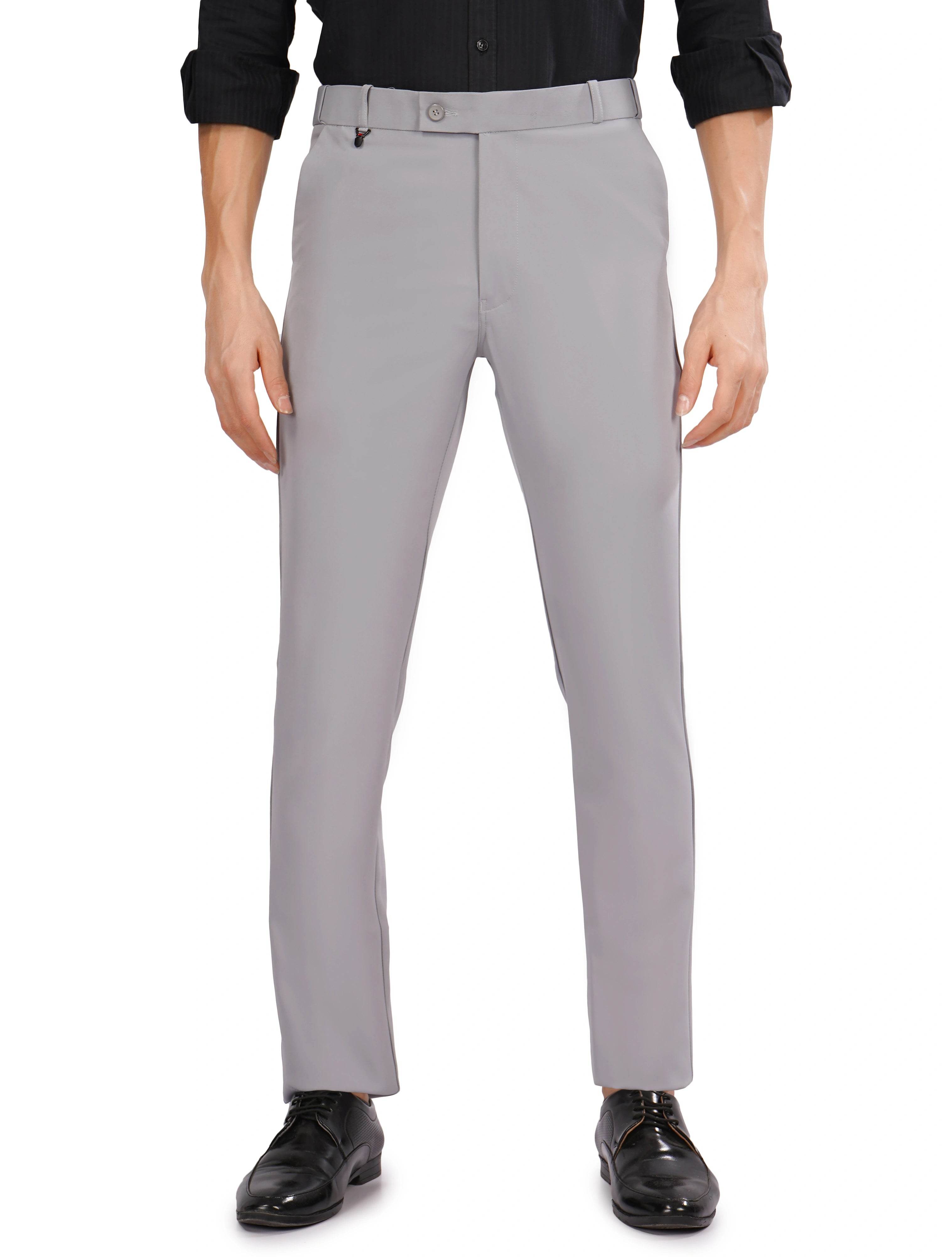 Flexi Belt Regular Fit Stretchable Formal Pant – Cloud Grey - Flaked