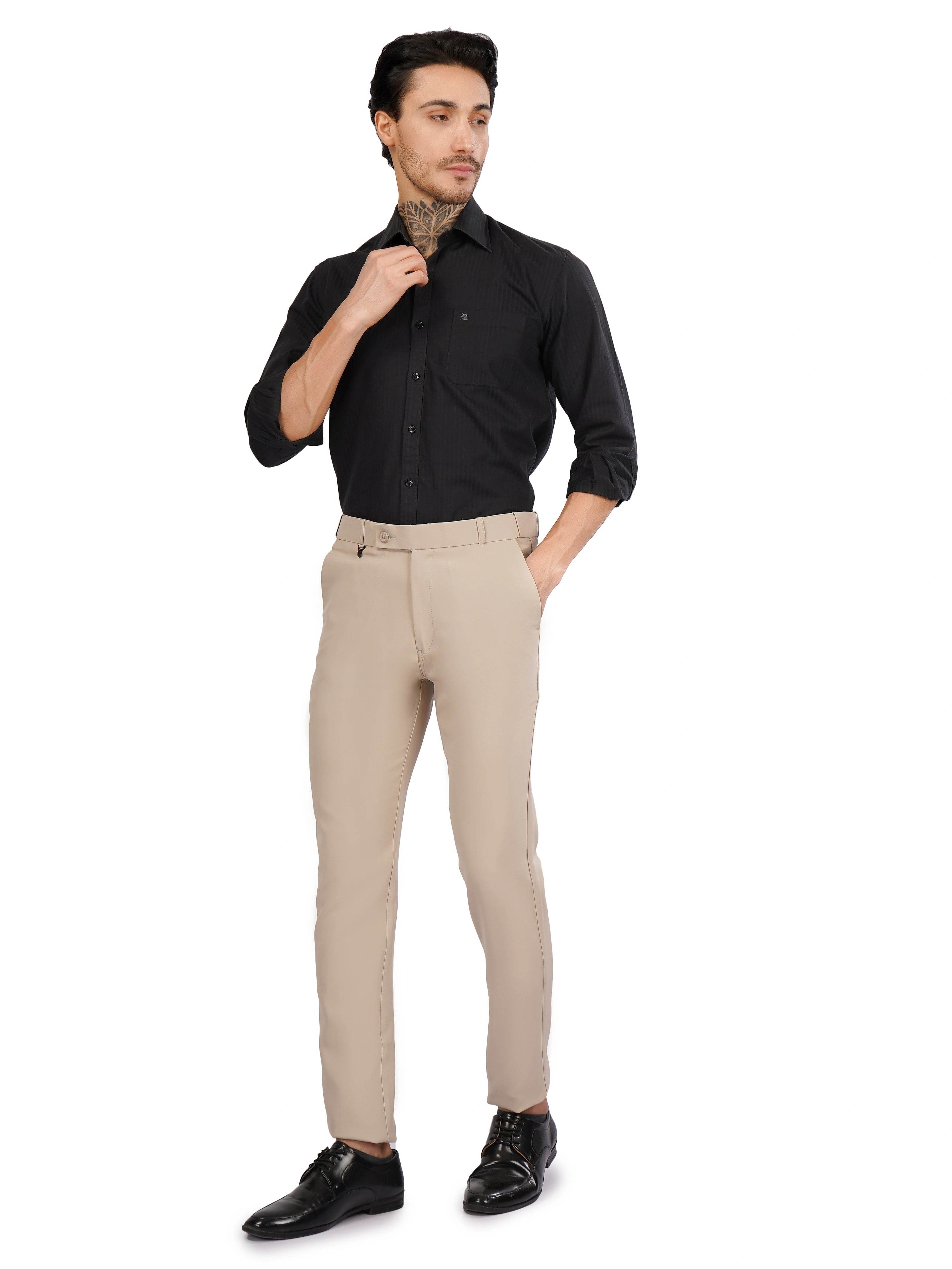 Flexi Belt Regular Fit Stretchable Formal Pant – Cream Stone - Flaked