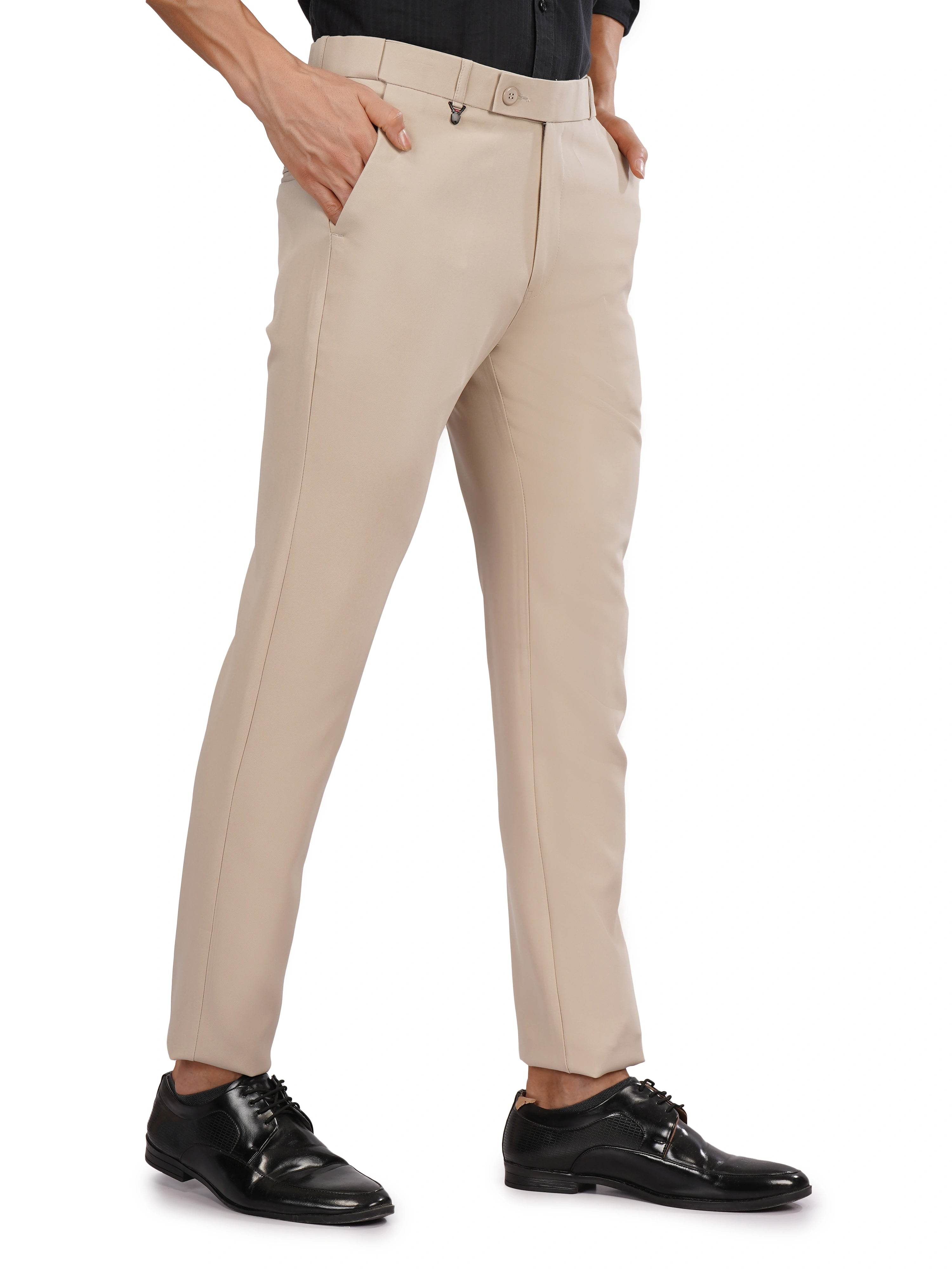 Flexi Belt Regular Fit Stretchable Formal Pant – Cream Stone - Flaked