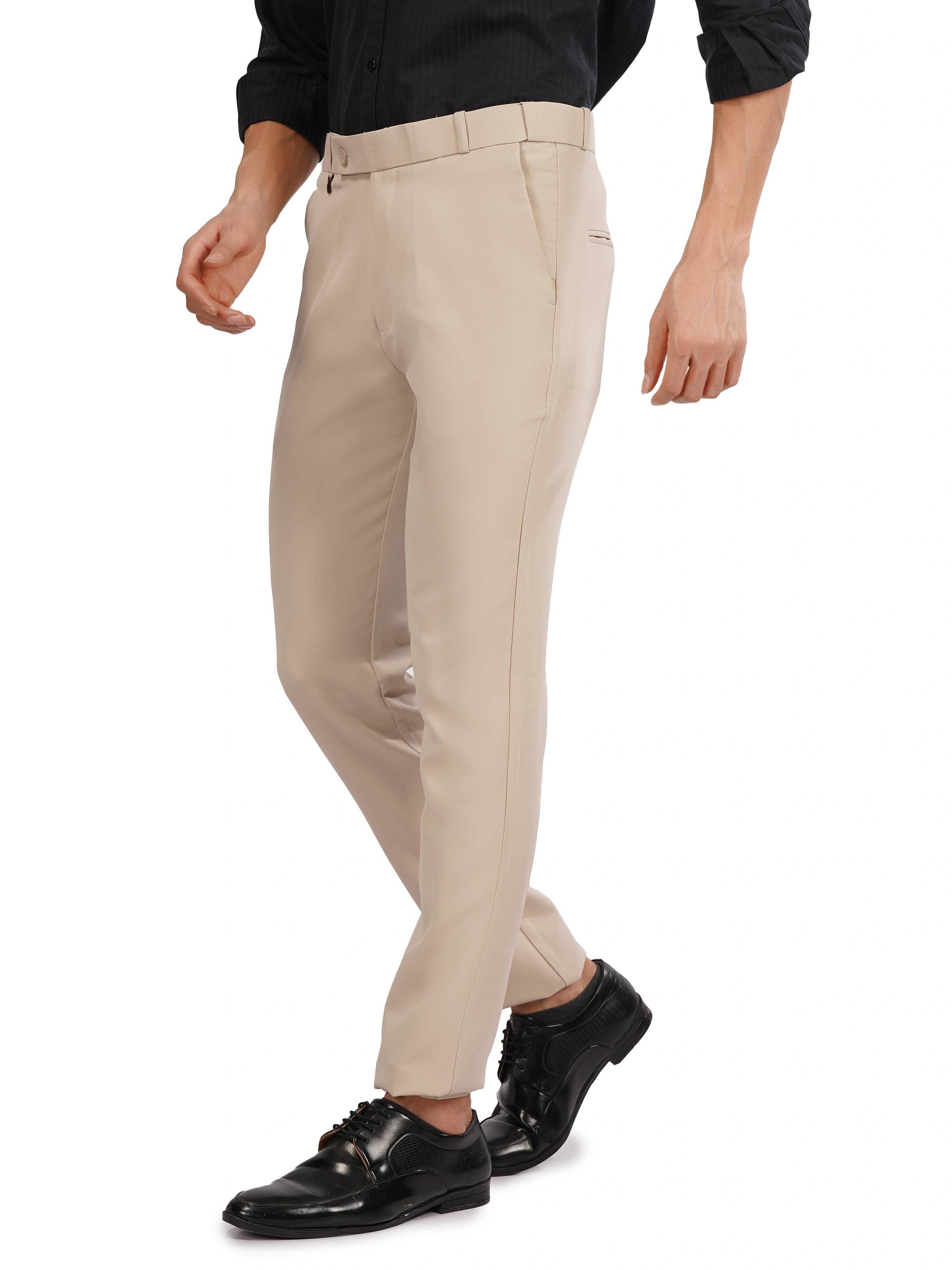 Flexi Belt Regular Fit Stretchable Formal Pant – Cream Stone - Flaked