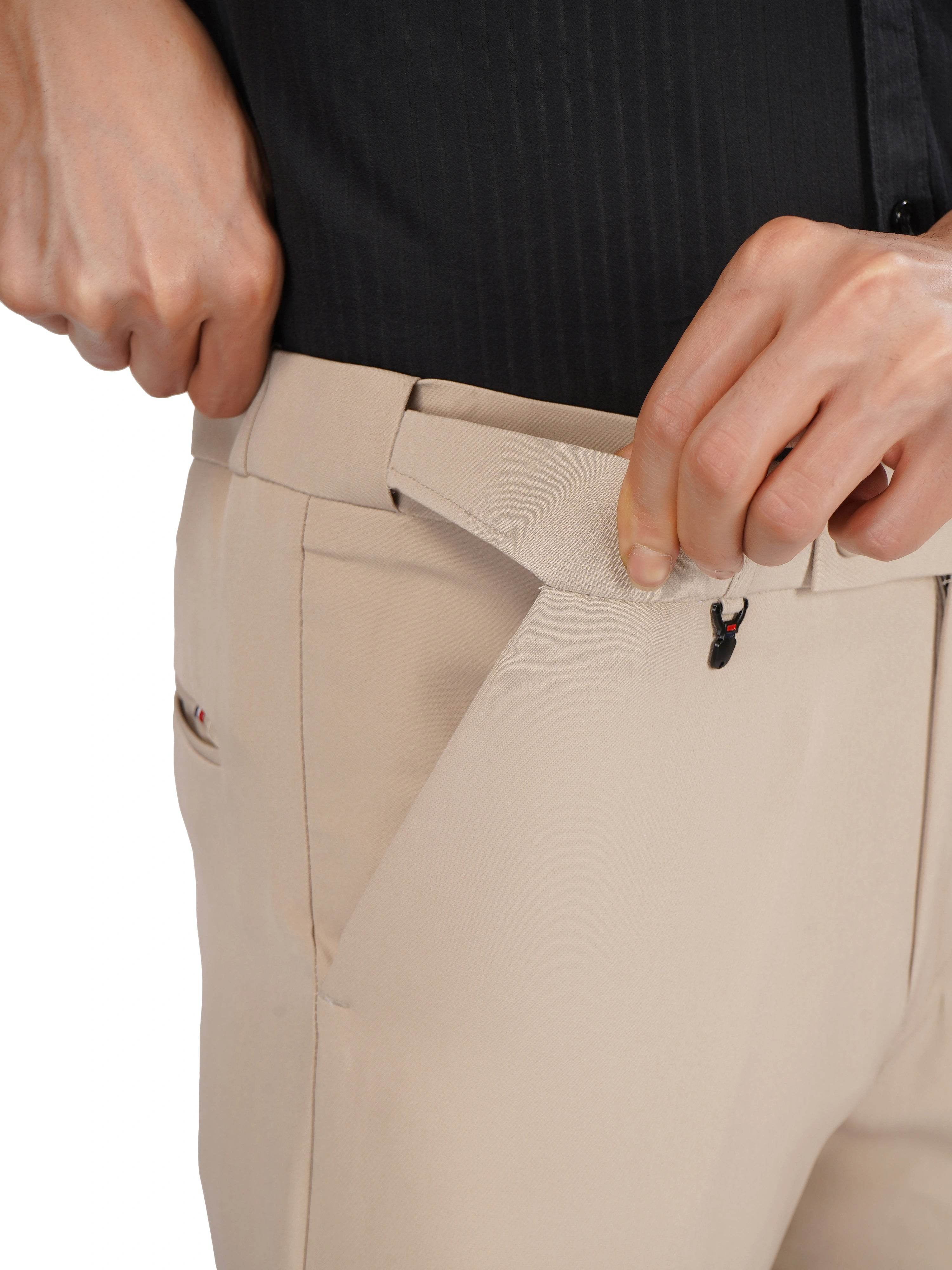 Flexi Belt Regular Fit Stretchable Formal Pant – Cream Stone - Flaked