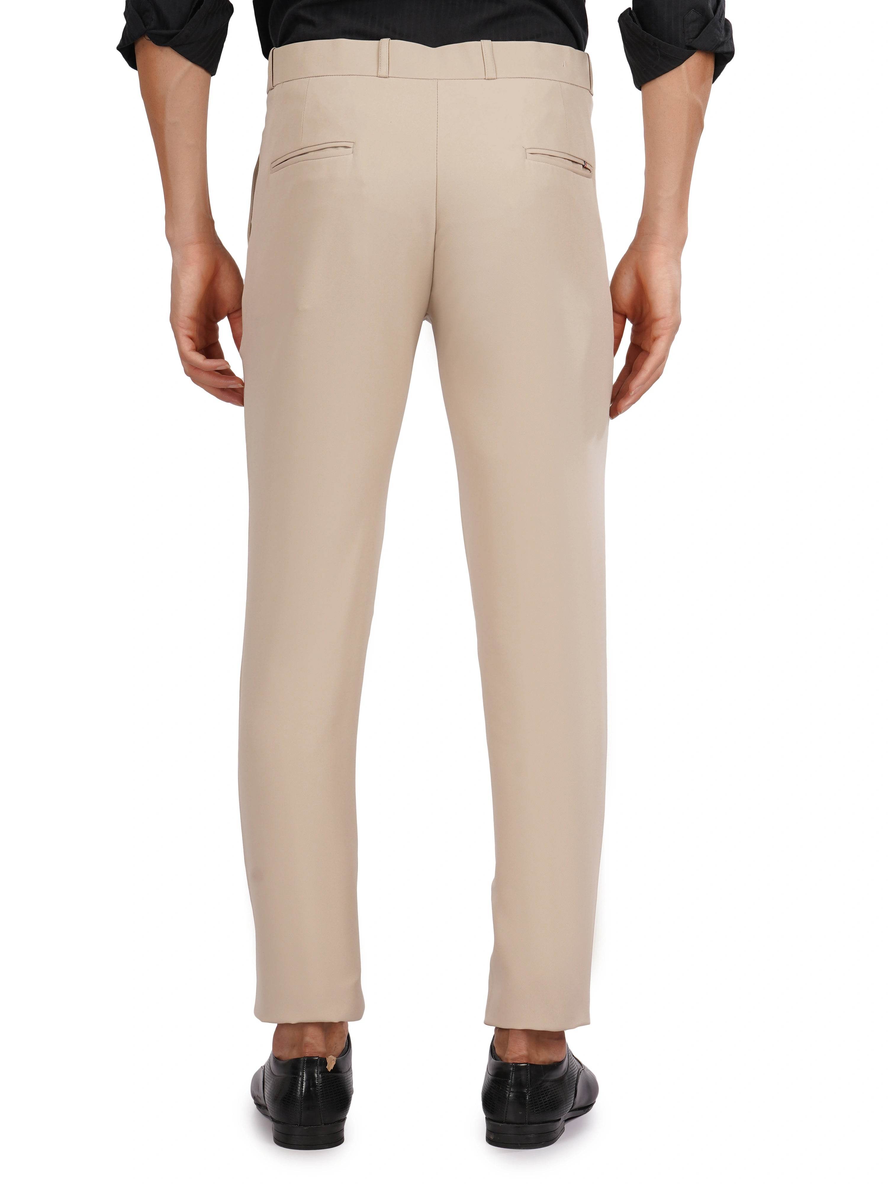 Flexi Belt Regular Fit Stretchable Formal Pant – Cream Stone - Flaked