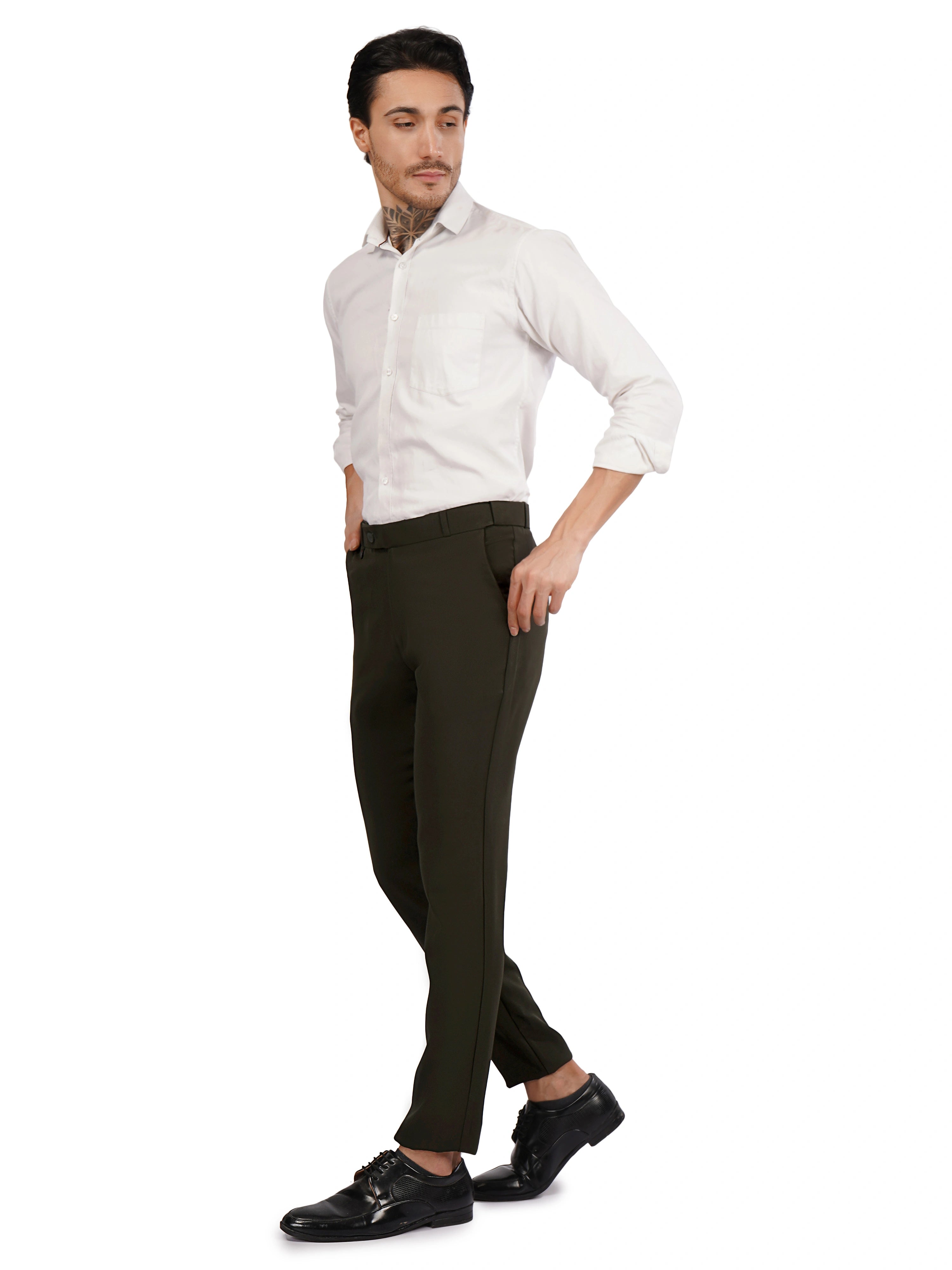 Flexi Belt Regular Fit Stretchable Formal Pant – Forest Green