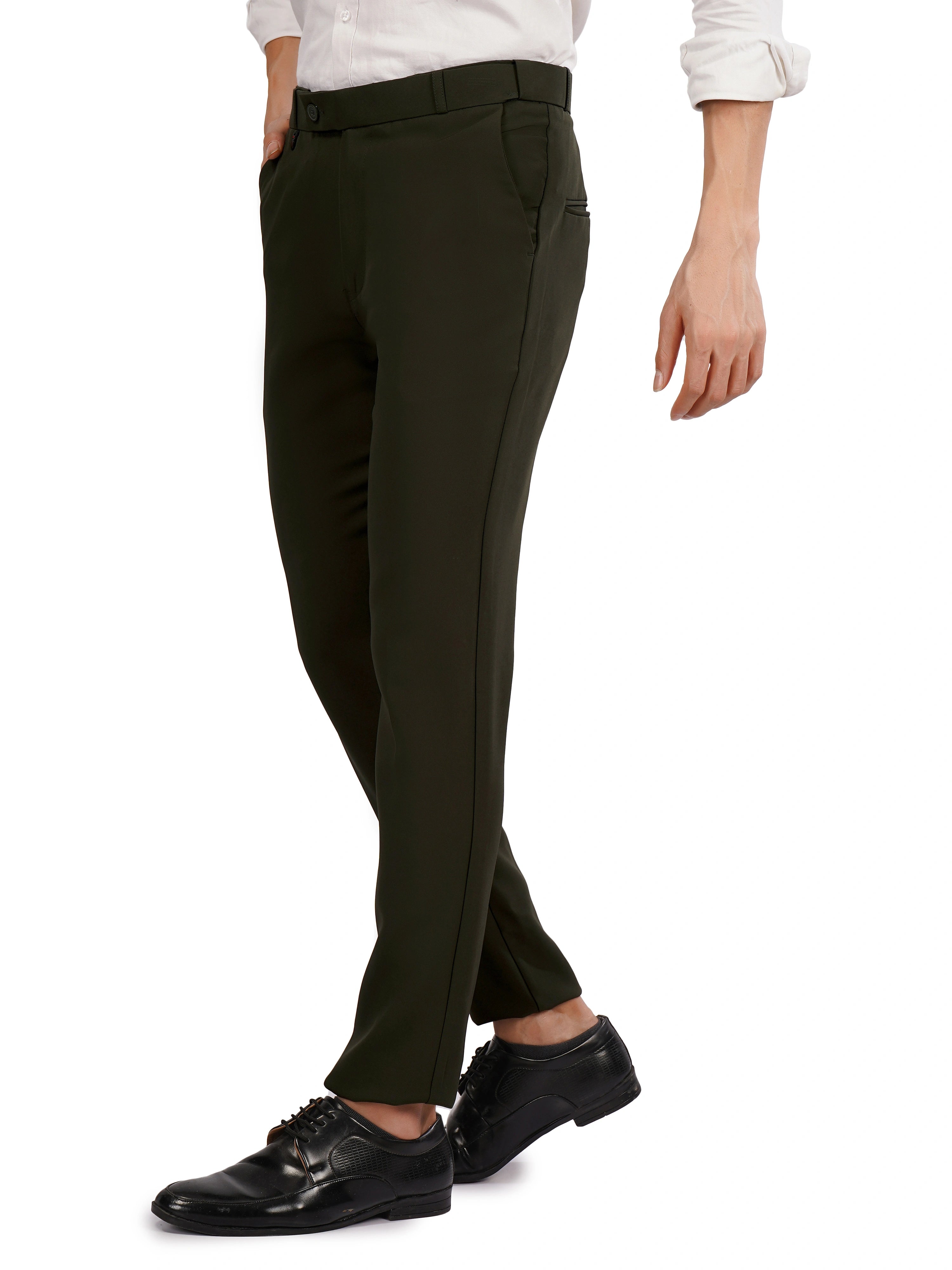 Flexi Belt Regular Fit Stretchable Formal Pant – Forest Green