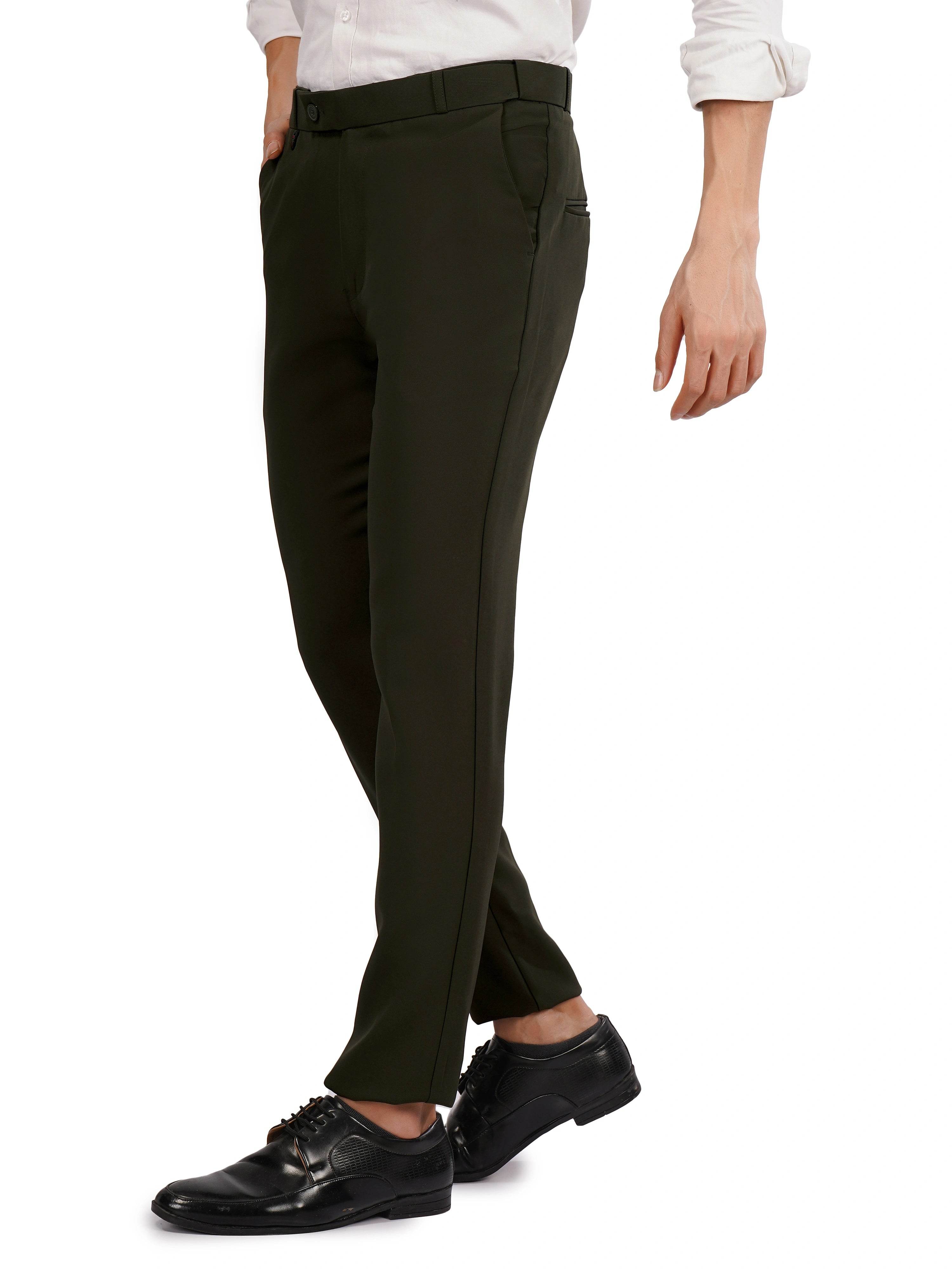 Flexi Belt Regular Fit Stretchable Formal Pant – Forest Green - Flaked