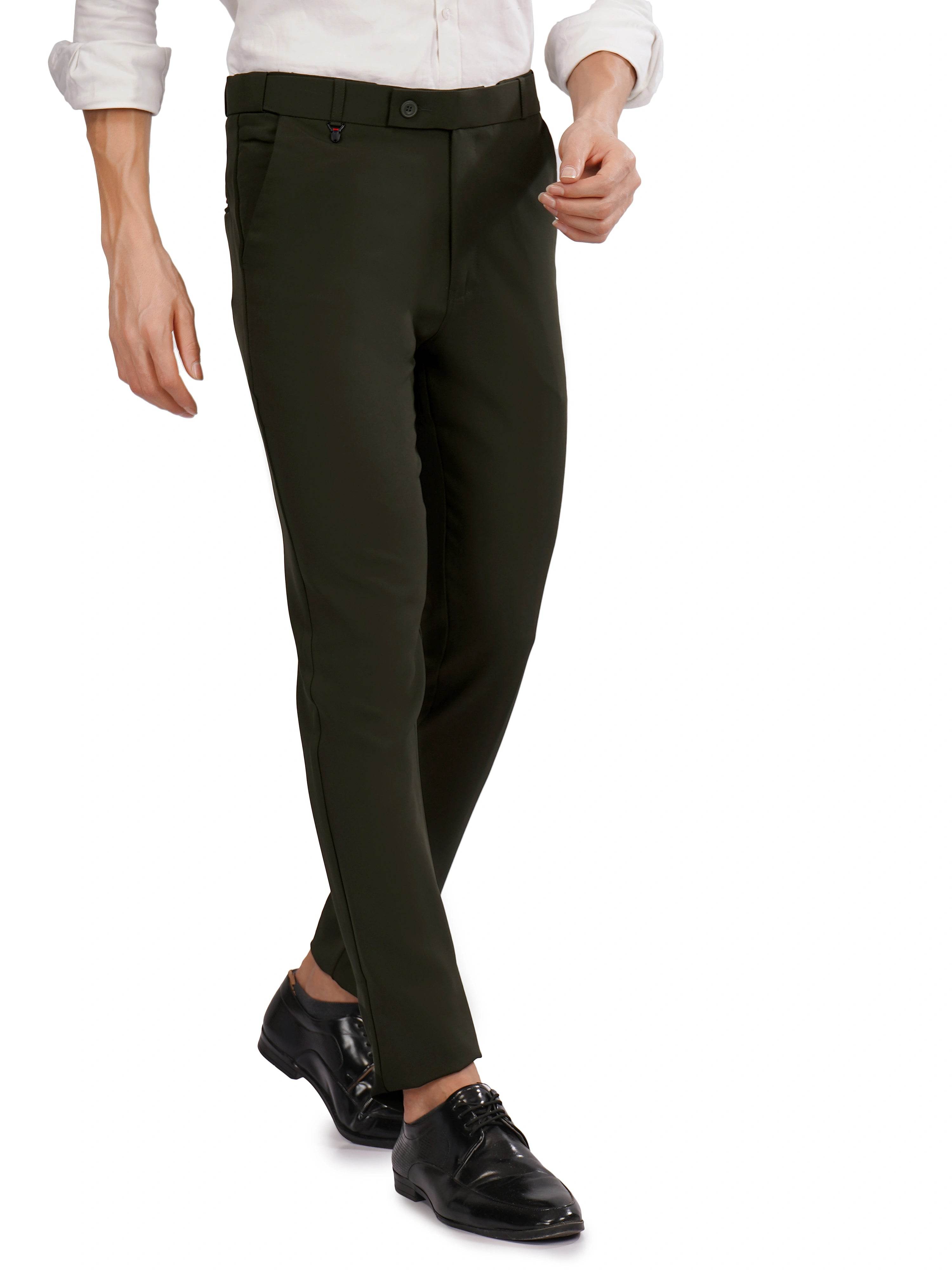 Flexi Belt Regular Fit Stretchable Formal Pant – Forest Green - Flaked