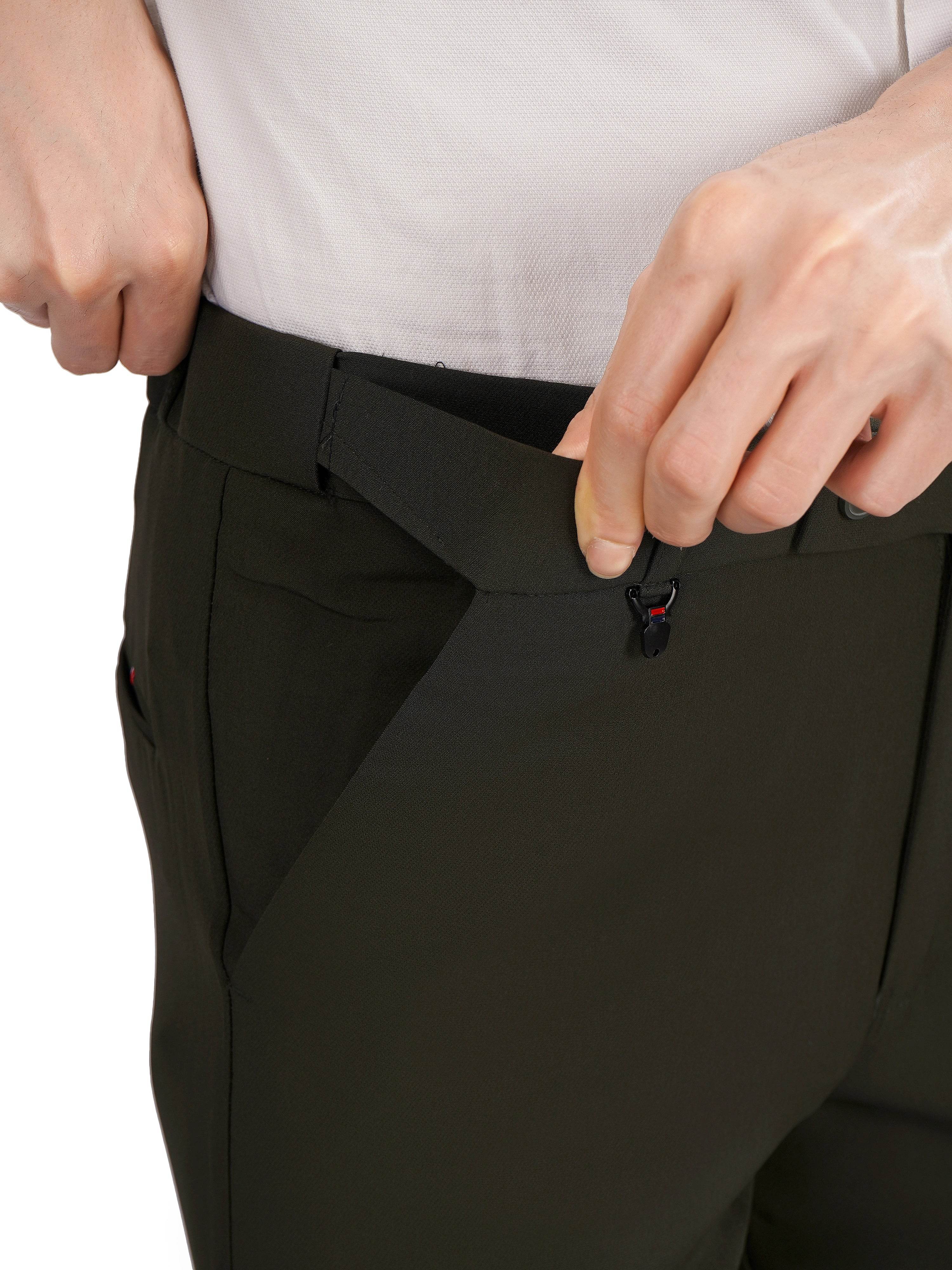 Flexi Belt Regular Fit Stretchable Formal Pant – Forest Green - Flaked