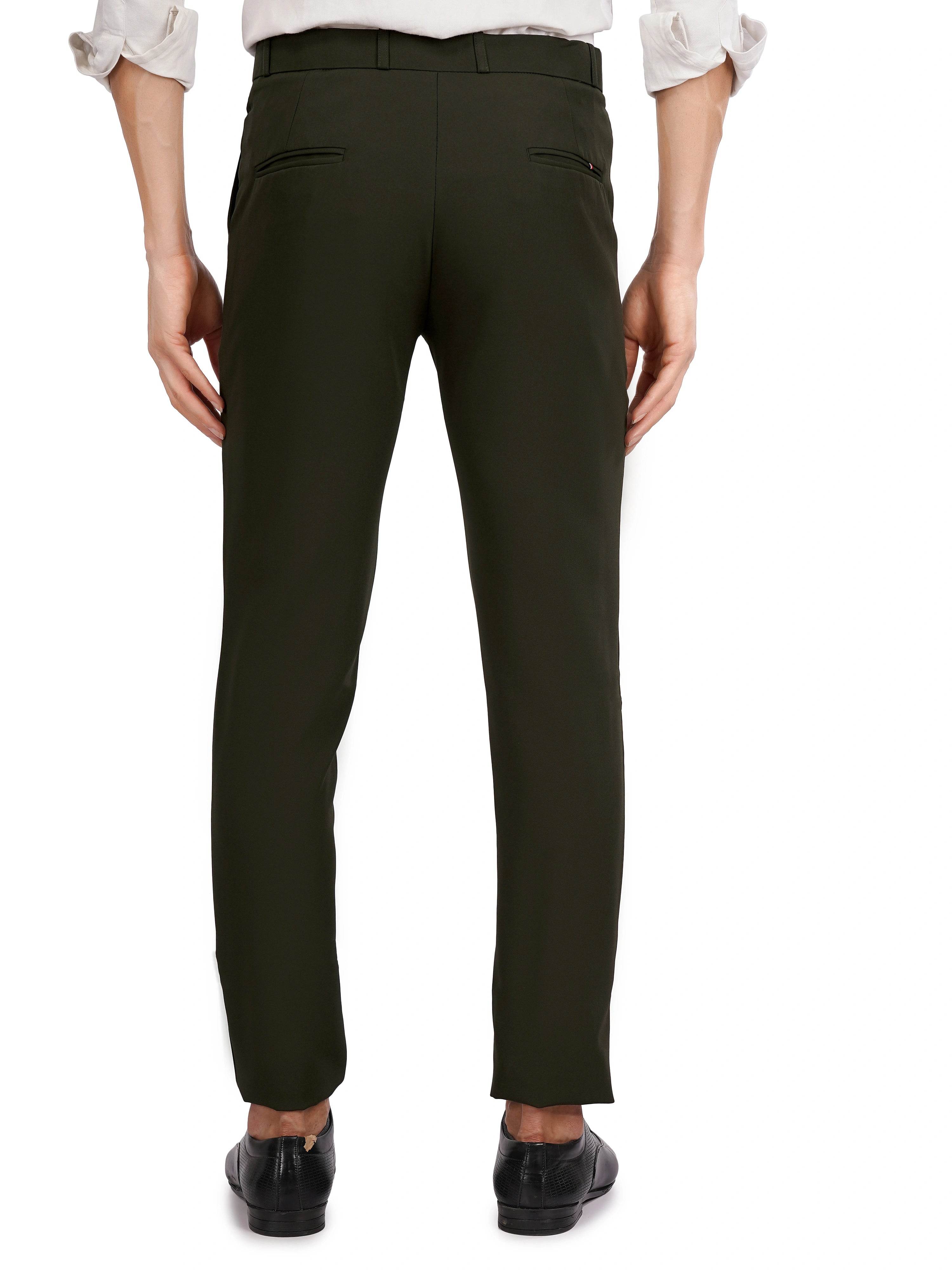 Flexi Belt Regular Fit Stretchable Formal Pant – Forest Green - Flaked