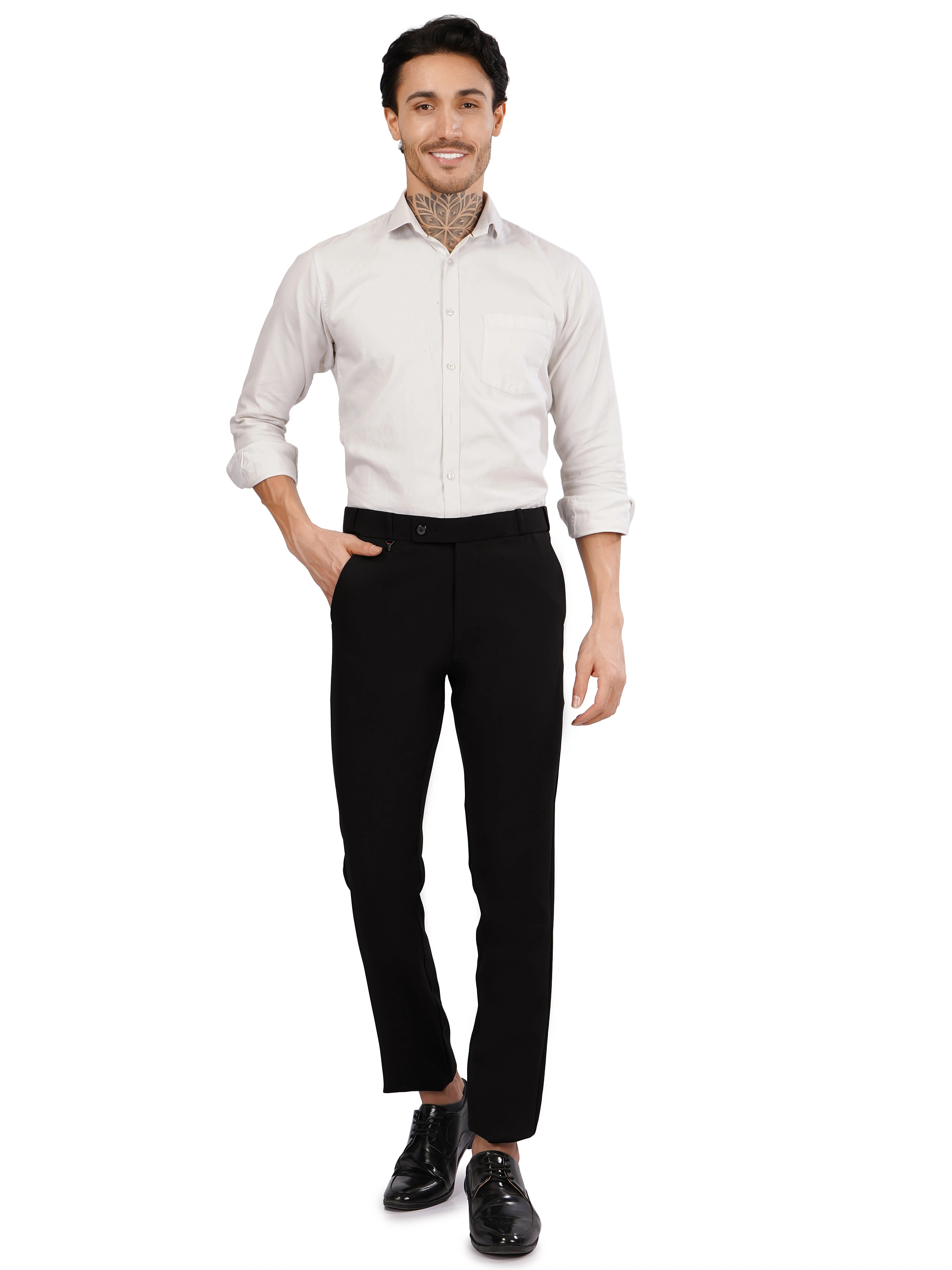 Flexi Belt Regular Fit Stretchable Formal Pant – Jet Black