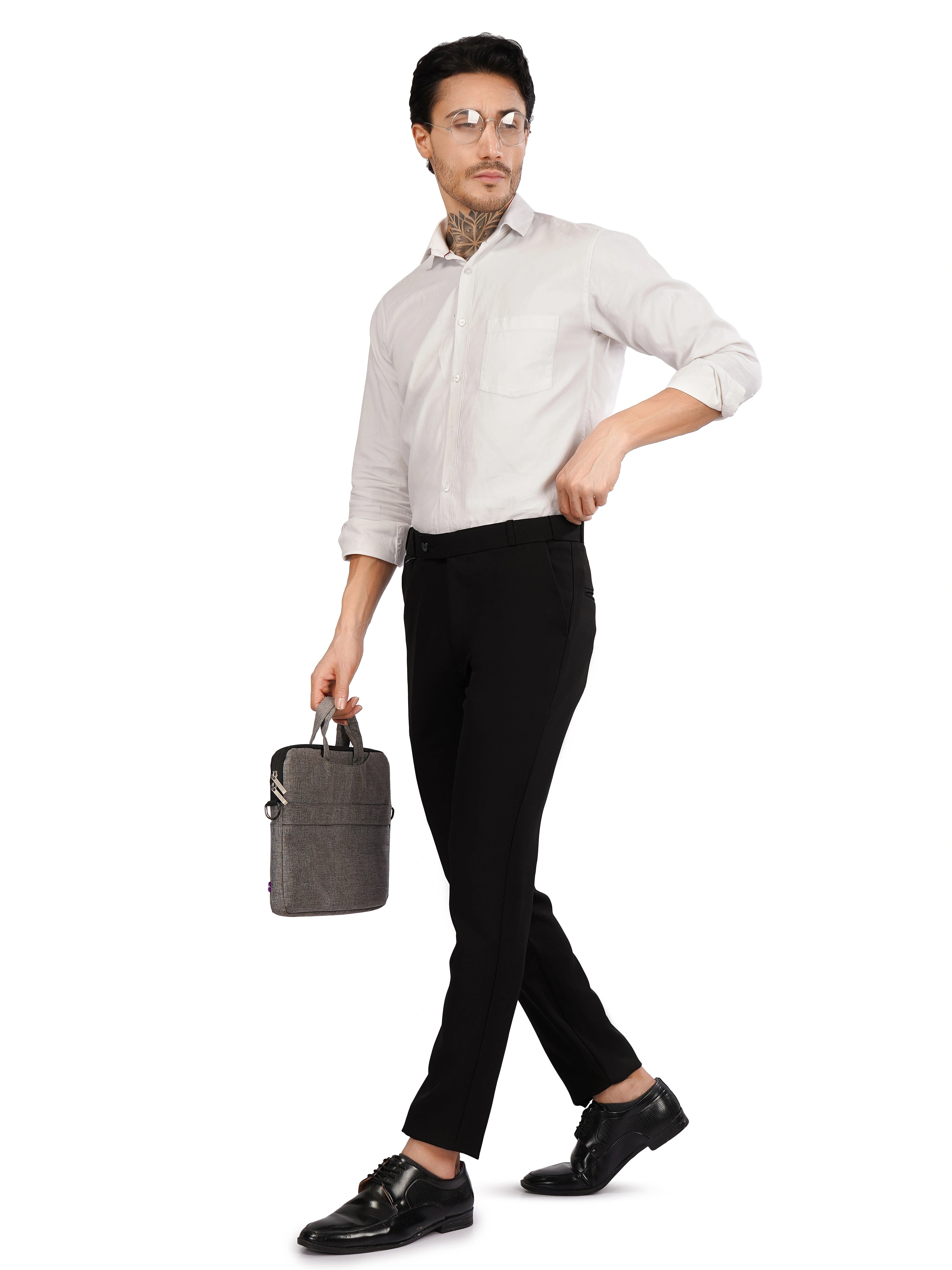 Flexi Belt Regular Fit Stretchable Formal Pant – Jet Black