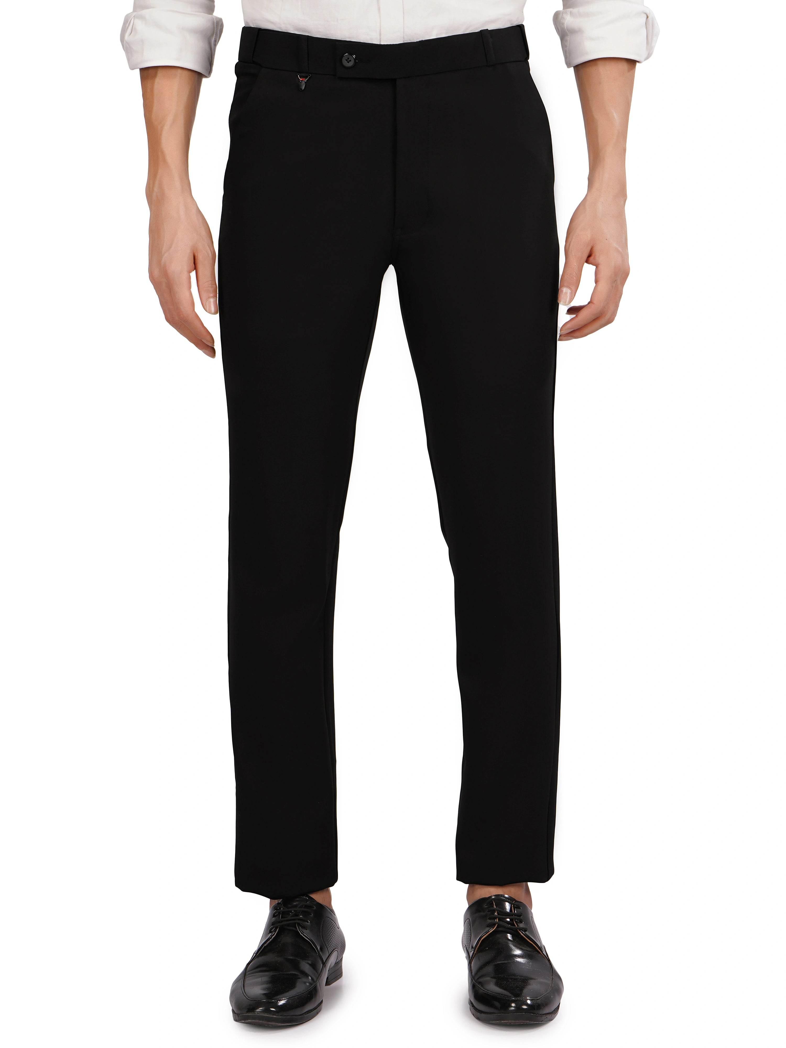 Flexi Belt Regular Fit Stretchable Formal Pant – Jet Black - Flaked