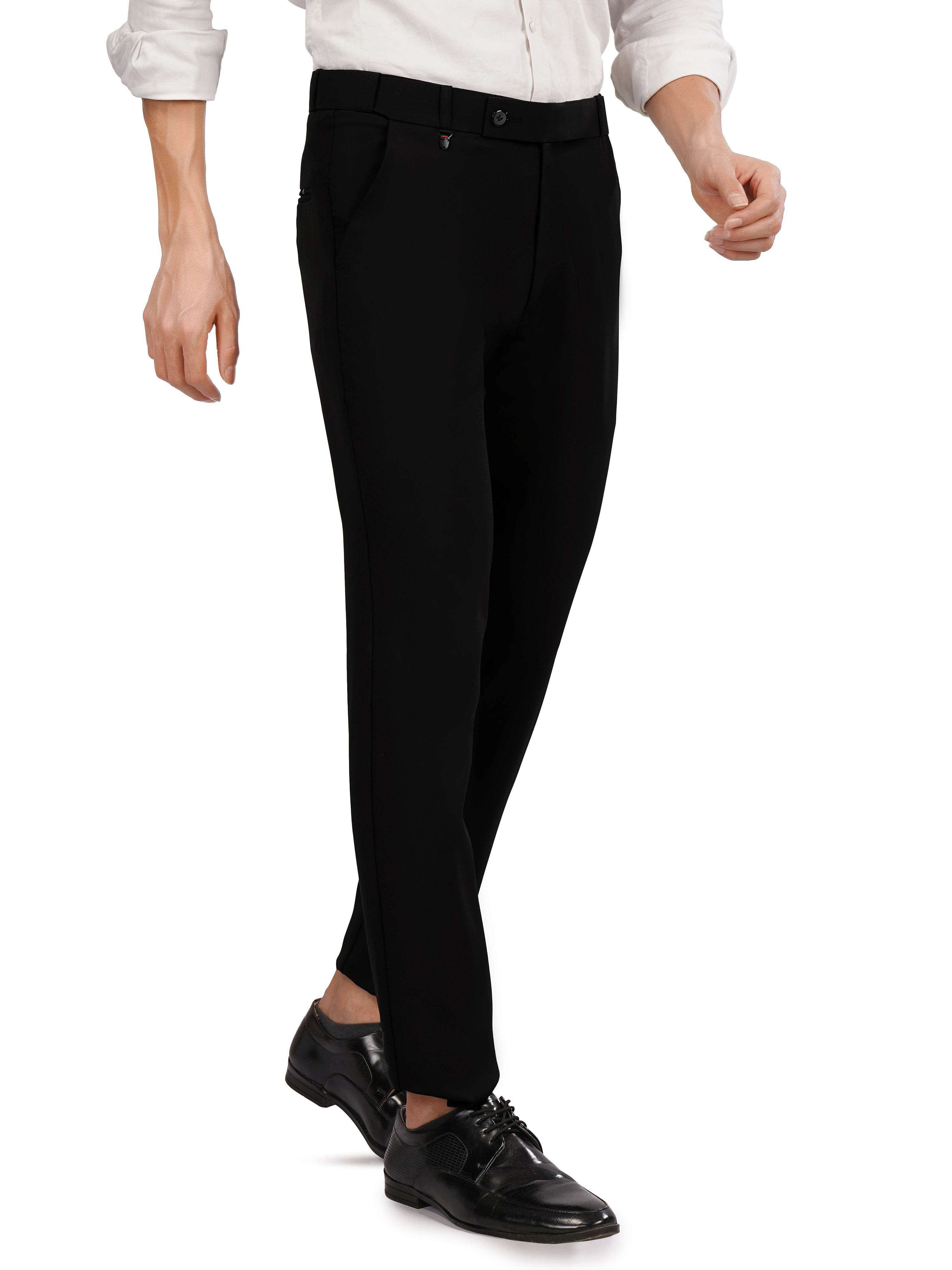 Flexi Belt Regular Fit Stretchable Formal Pant – Jet Black - Flaked