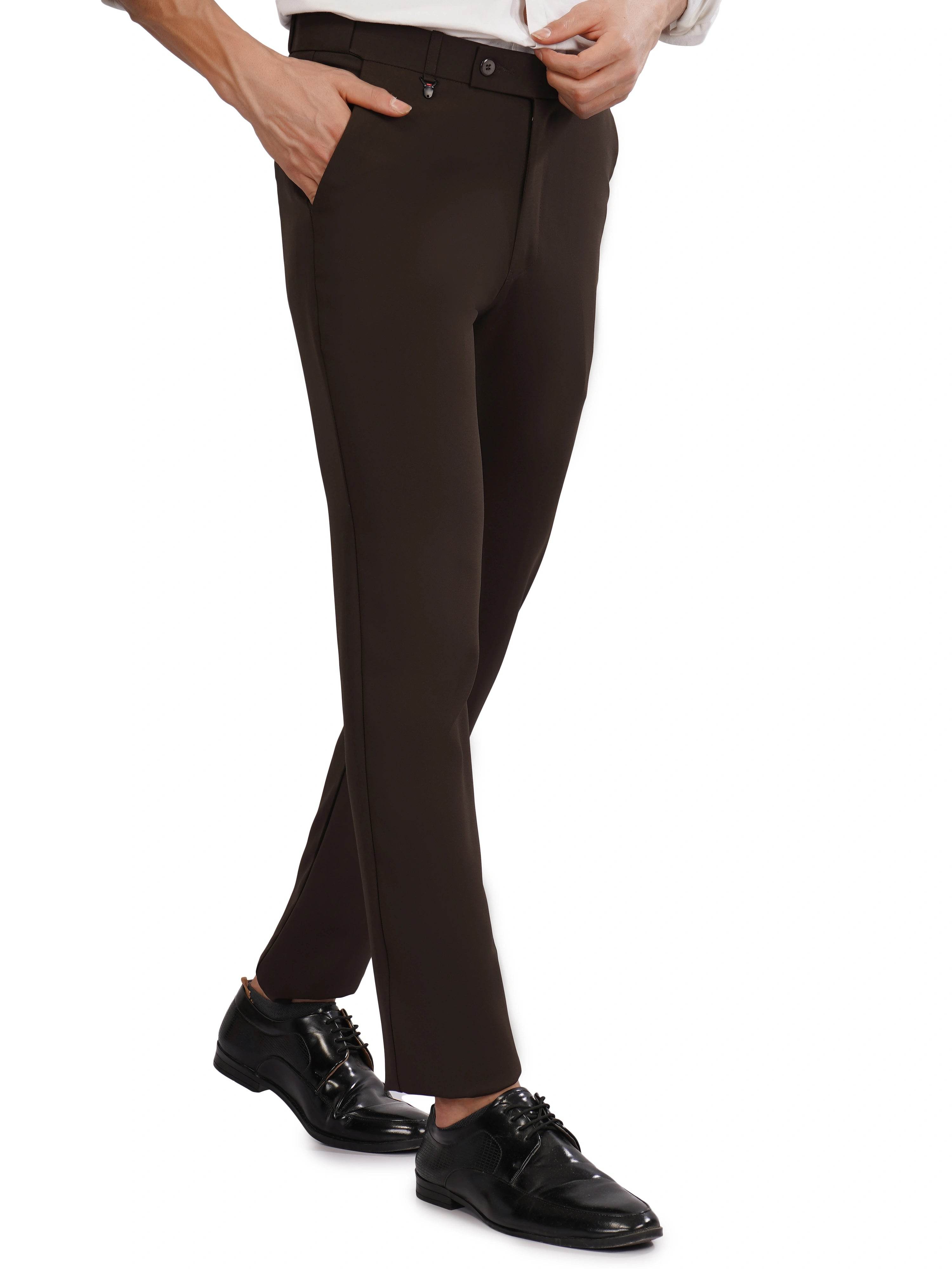 Flexi Belt Regular Fit Stretchable Formal Pant – Mocha Brown - Flaked