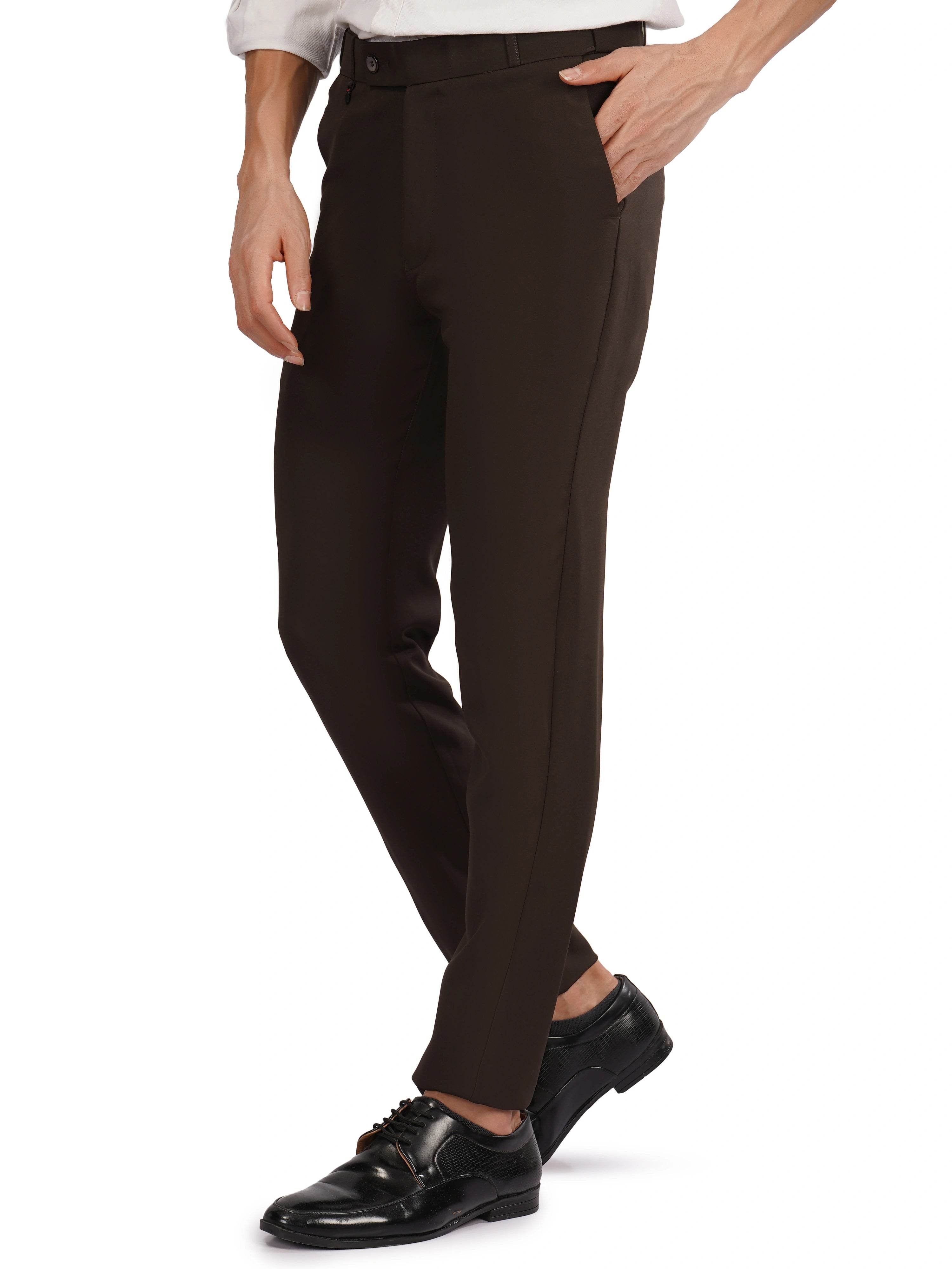 Flexi Belt Regular Fit Stretchable Formal Pant – Mocha Brown - Flaked