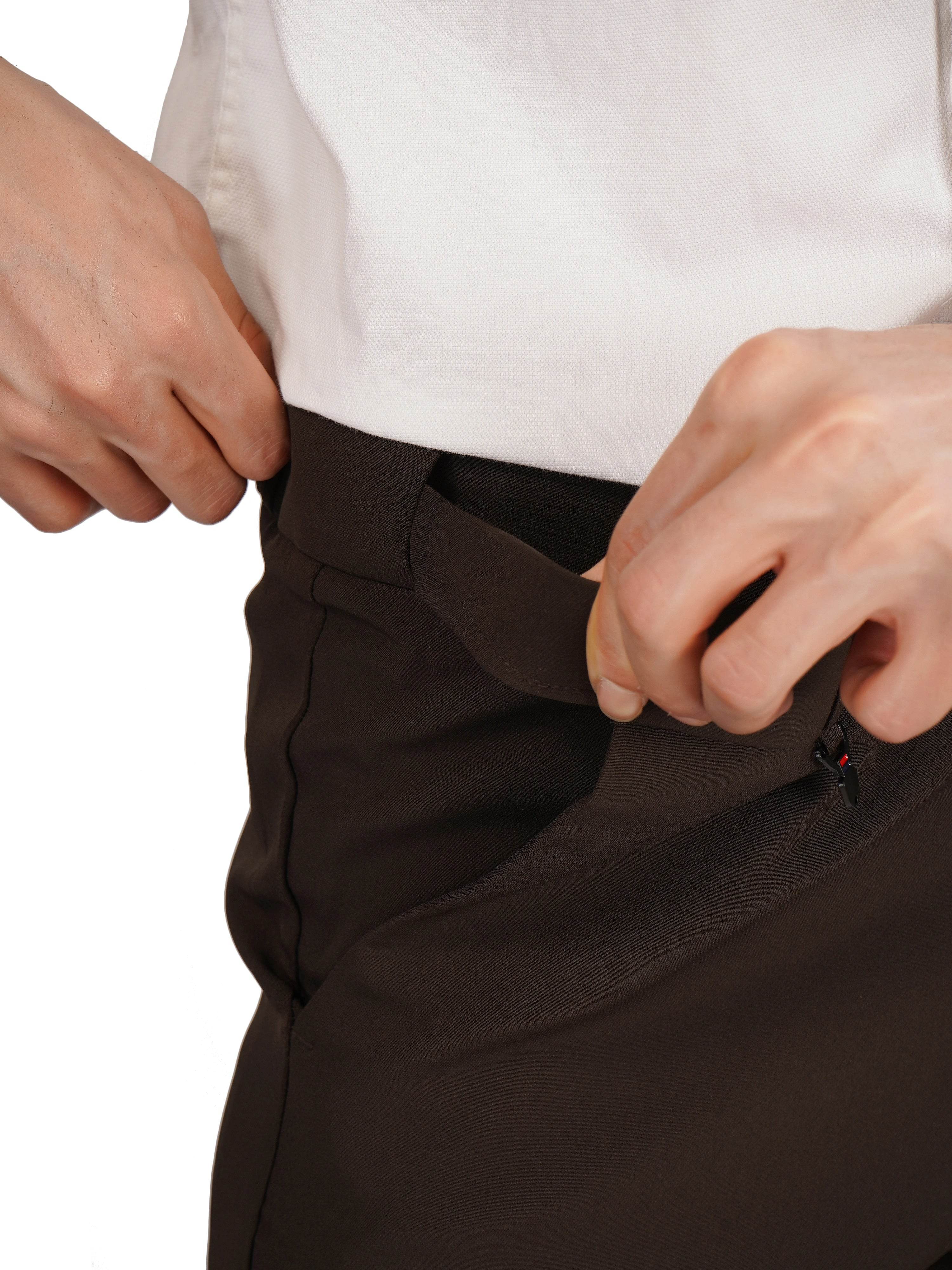 Flexi Belt Regular Fit Stretchable Formal Pant – Mocha Brown - Flaked