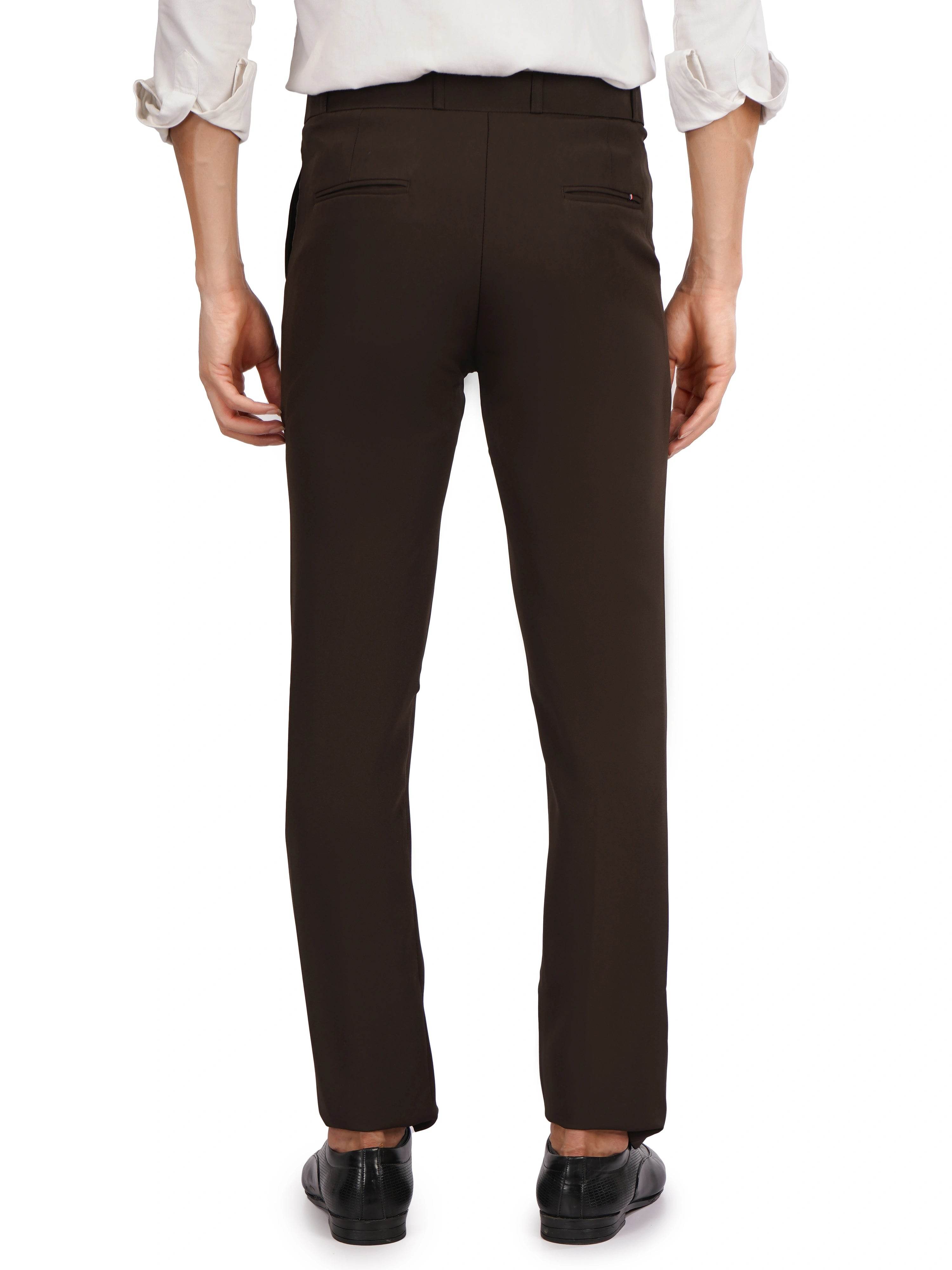 Flexi Belt Regular Fit Stretchable Formal Pant – Mocha Brown - Flaked