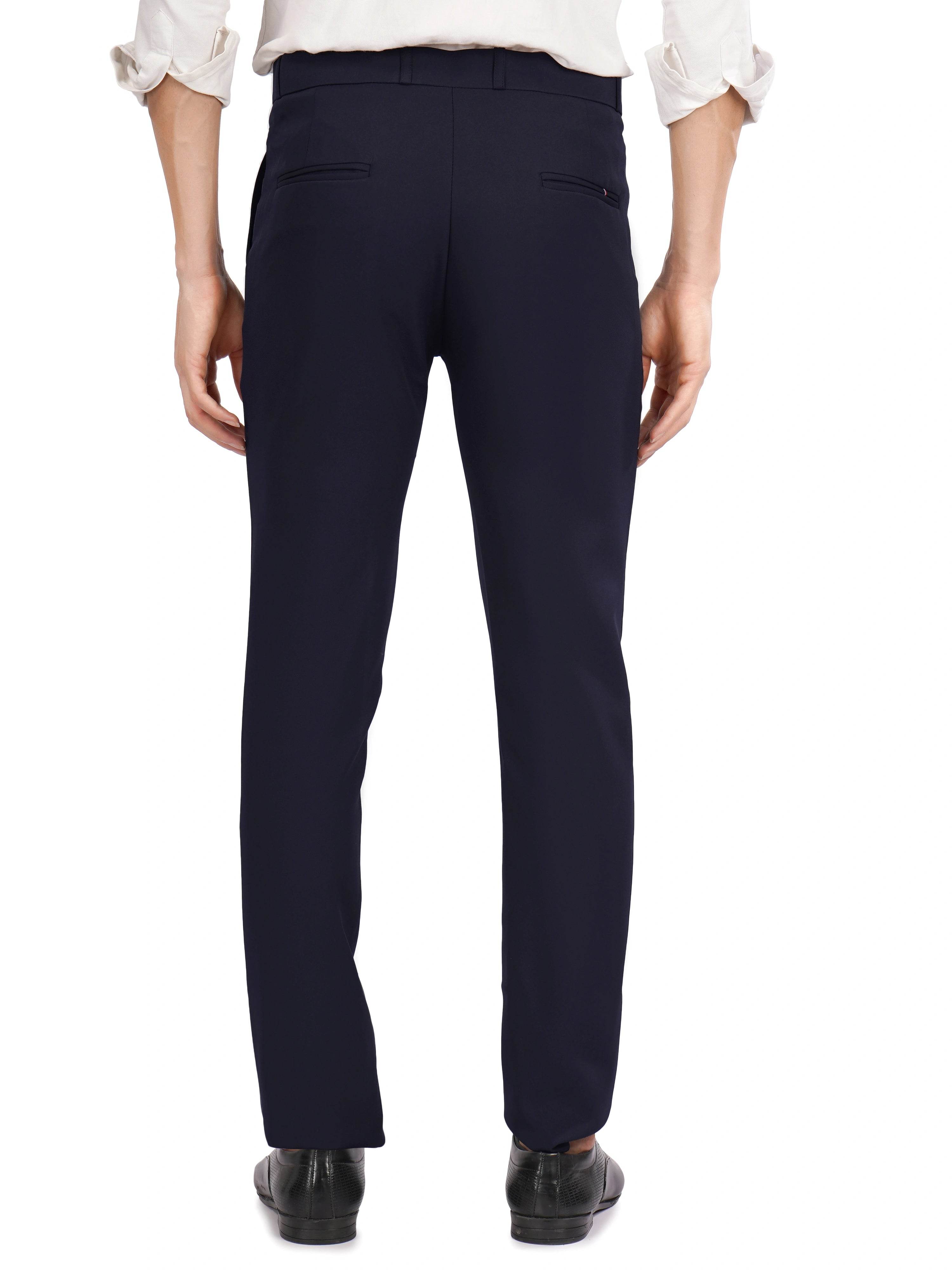 FLAKED FLEXI BELT REGULAR FIT STRETCHABLE FORMAL PANTS OCEAN NAVY