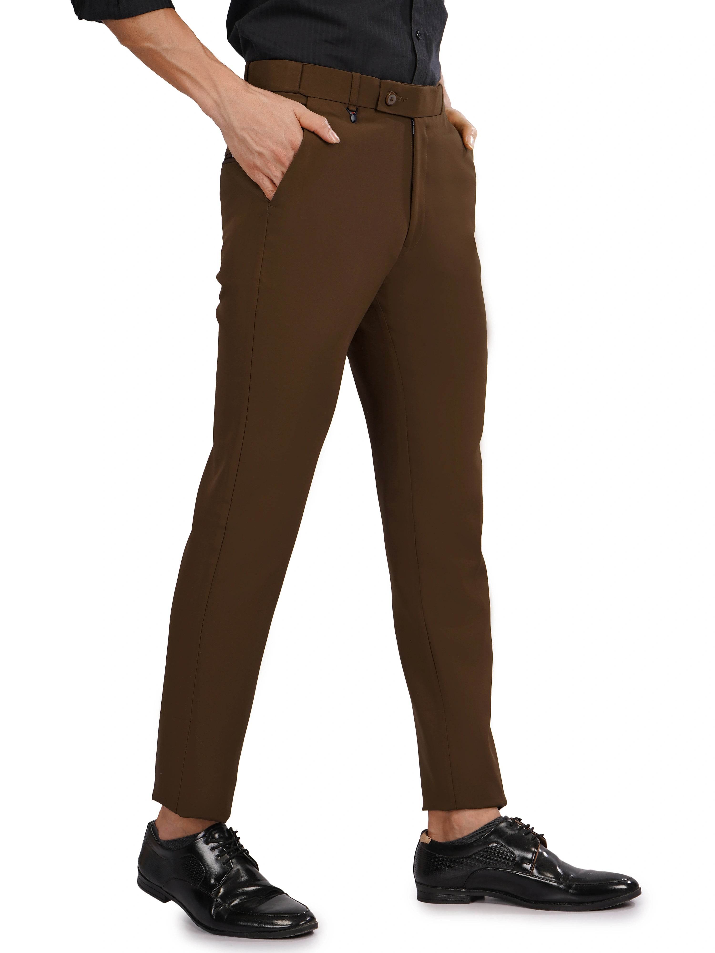 Flexi Belt Regular Fit Stretchable Formal Pant – Rust Brown - Flaked