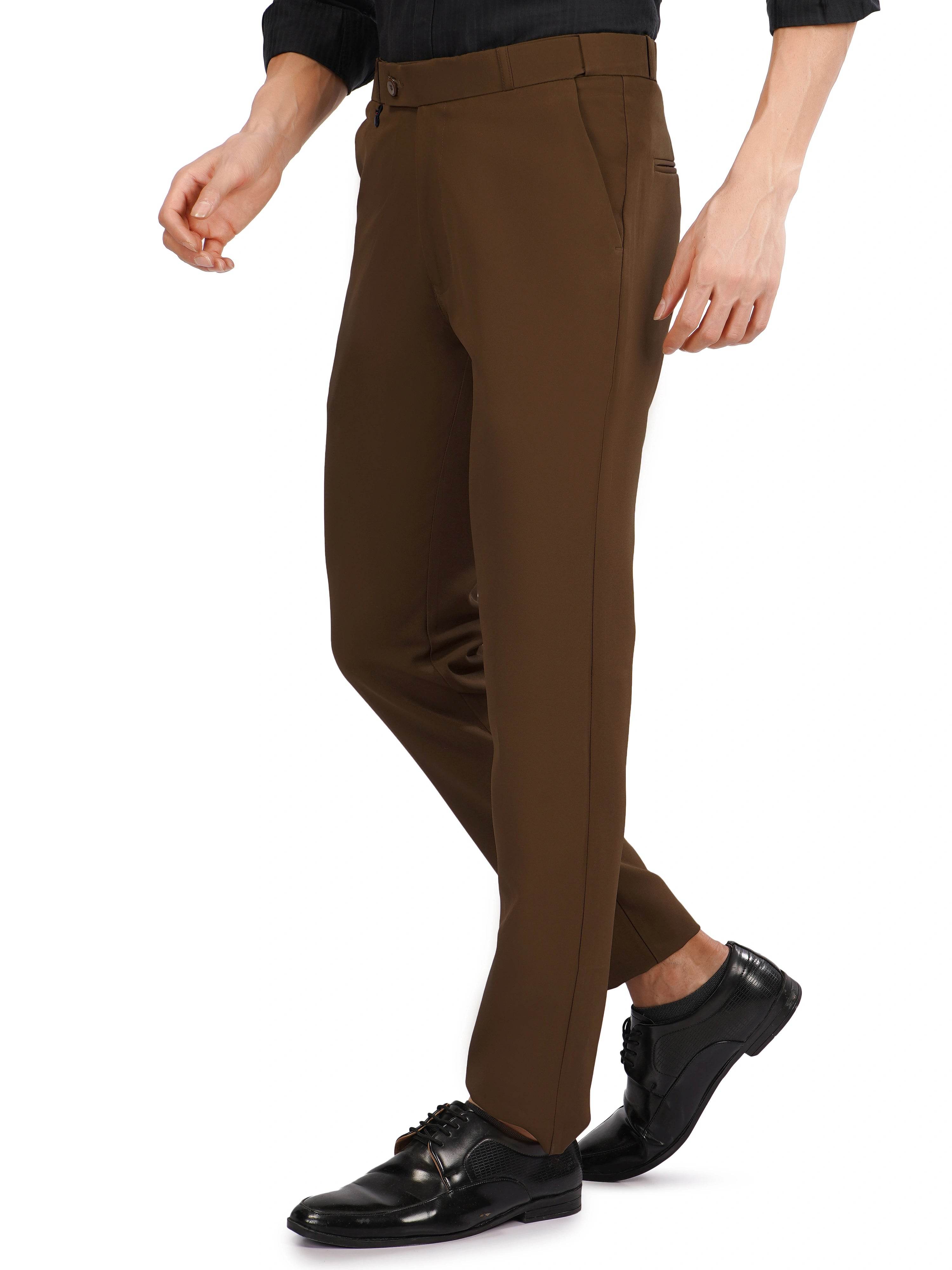Flexi Belt Regular Fit Stretchable Formal Pant – Rust Brown - Flaked