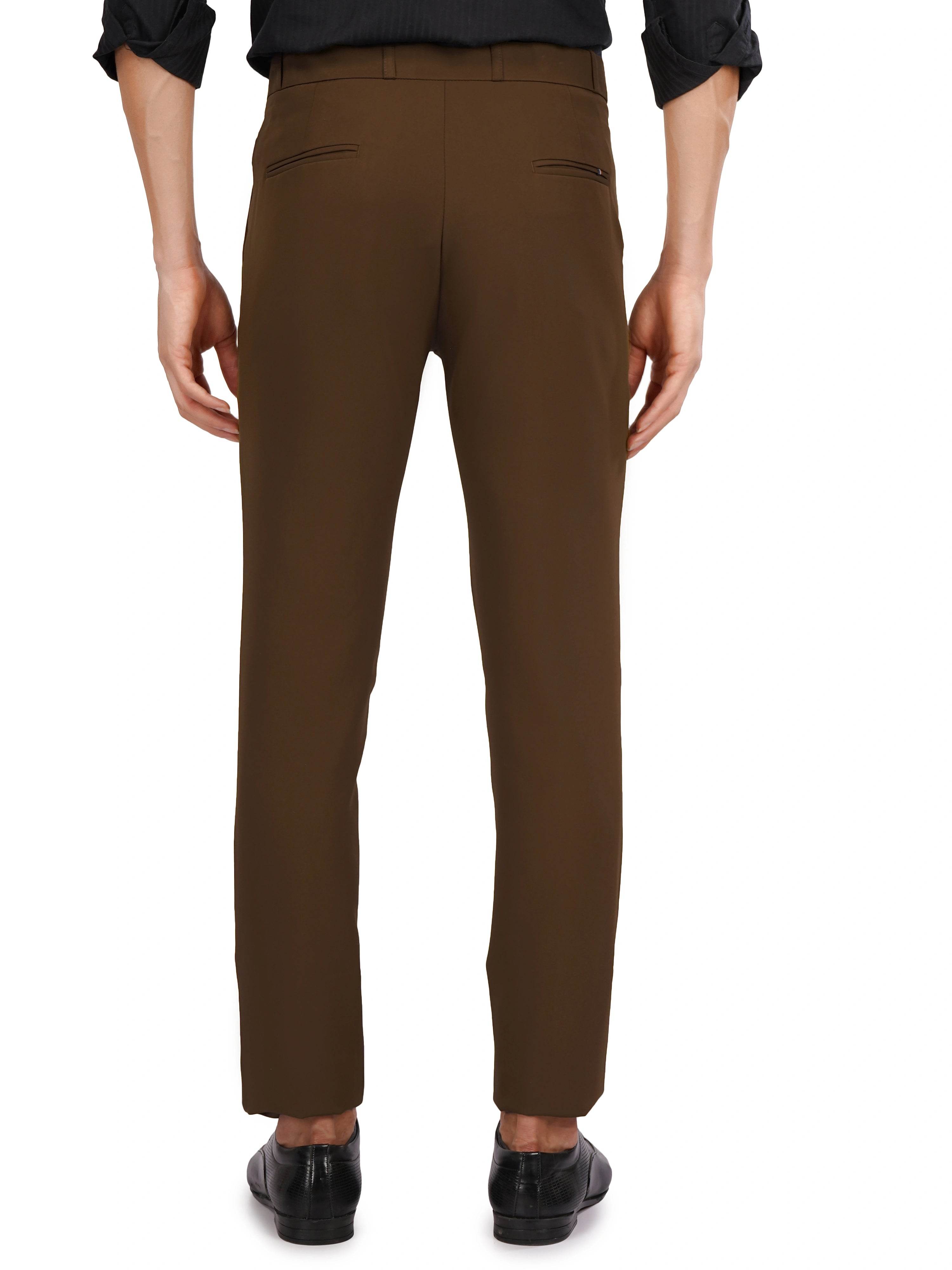 Flexi Belt Regular Fit Stretchable Formal Pant – Rust Brown - Flaked
