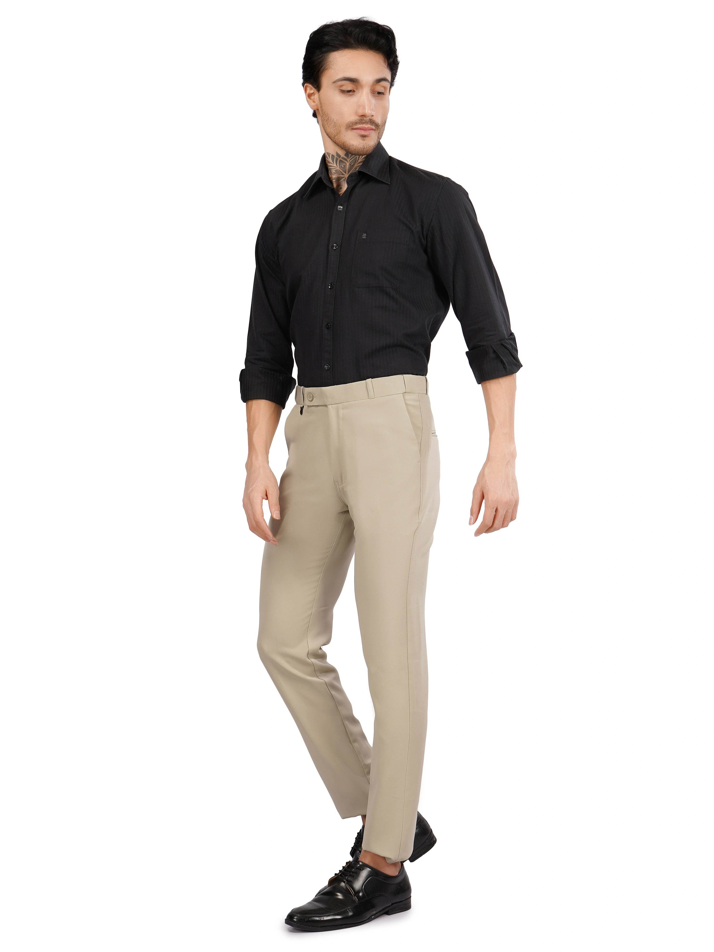 Flexi Belt Regular Fit Stretchable Formal Pant – Sand Beige - Flaked