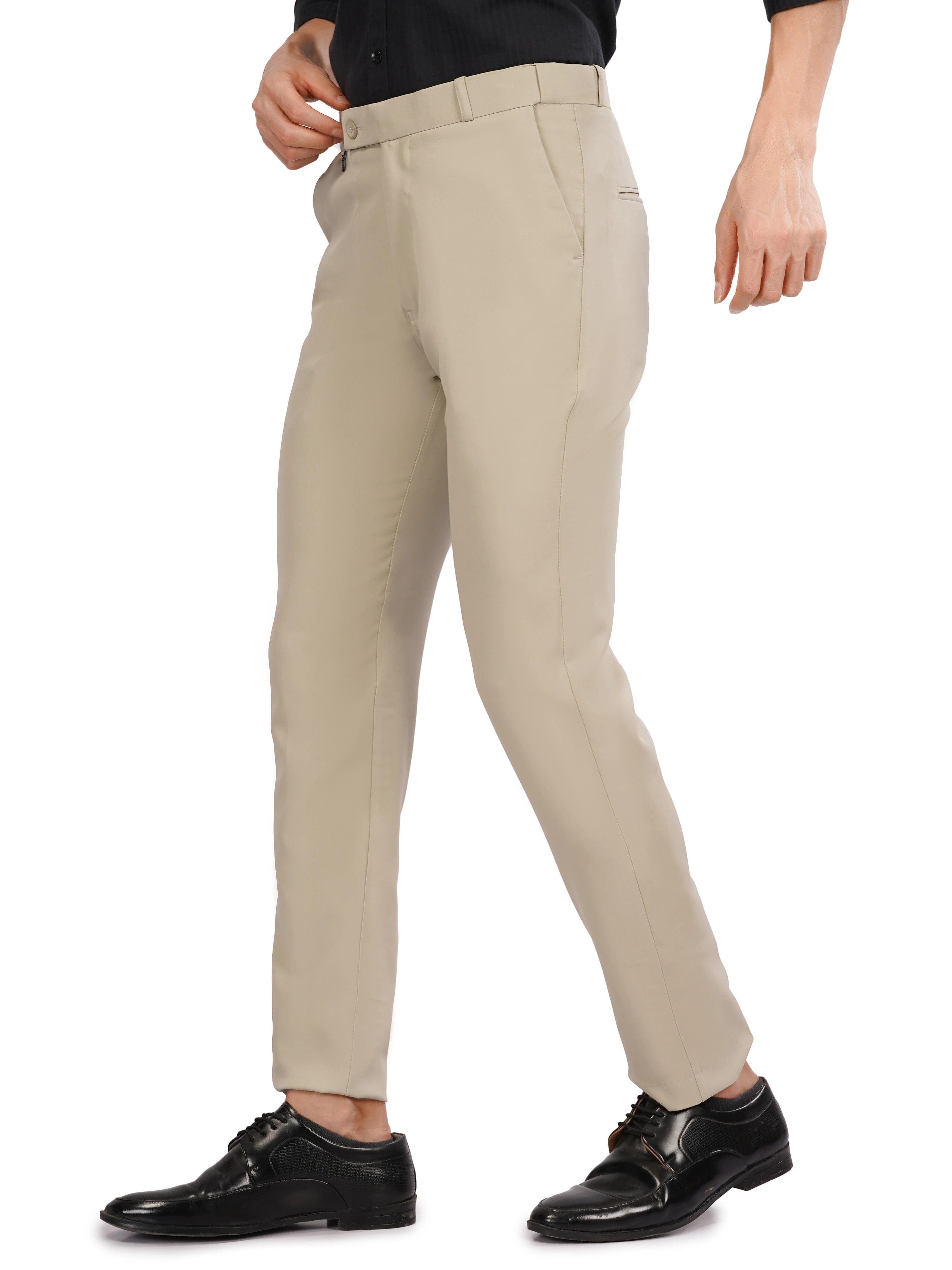 Flexi Belt Regular Fit Stretchable Formal Pant – Sand Beige