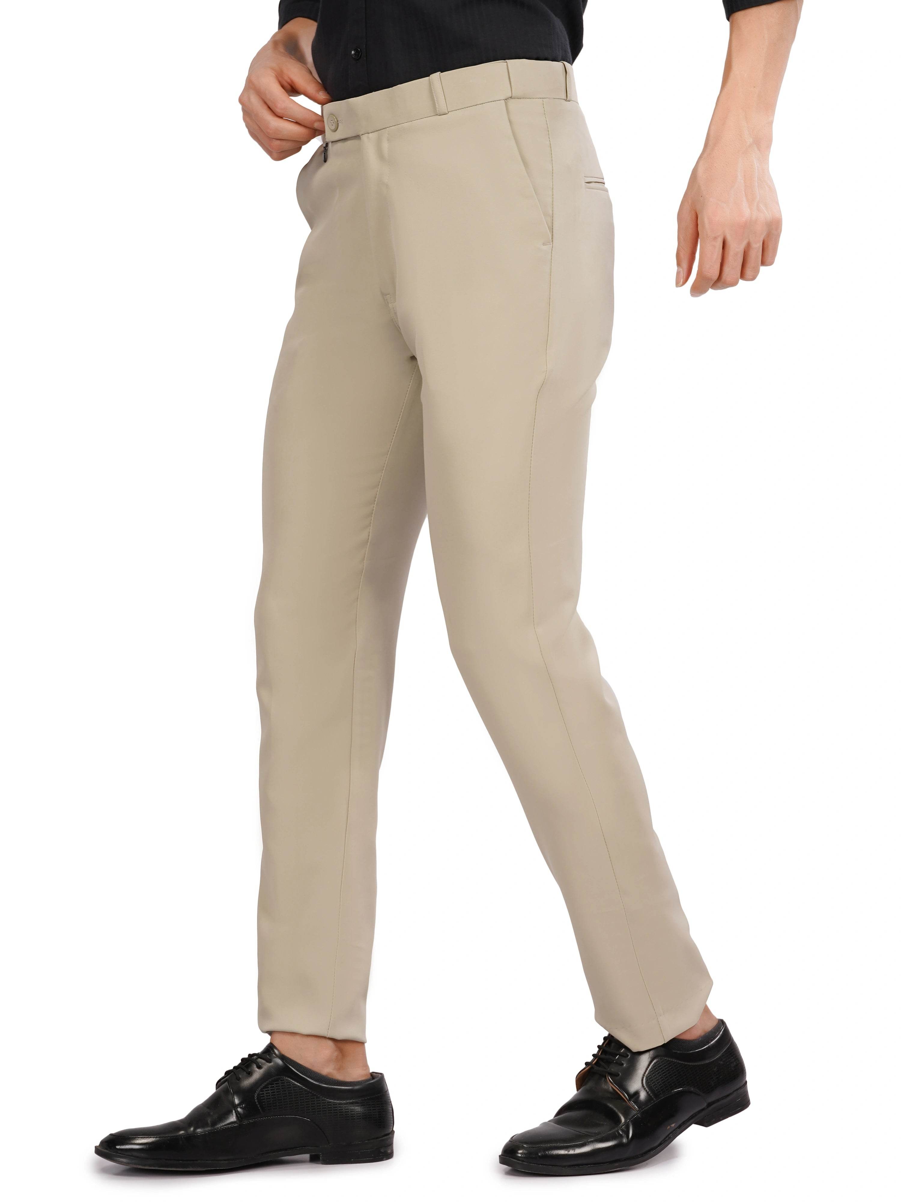 Flexi Belt Regular Fit Stretchable Formal Pant – Sand Beige - Flaked