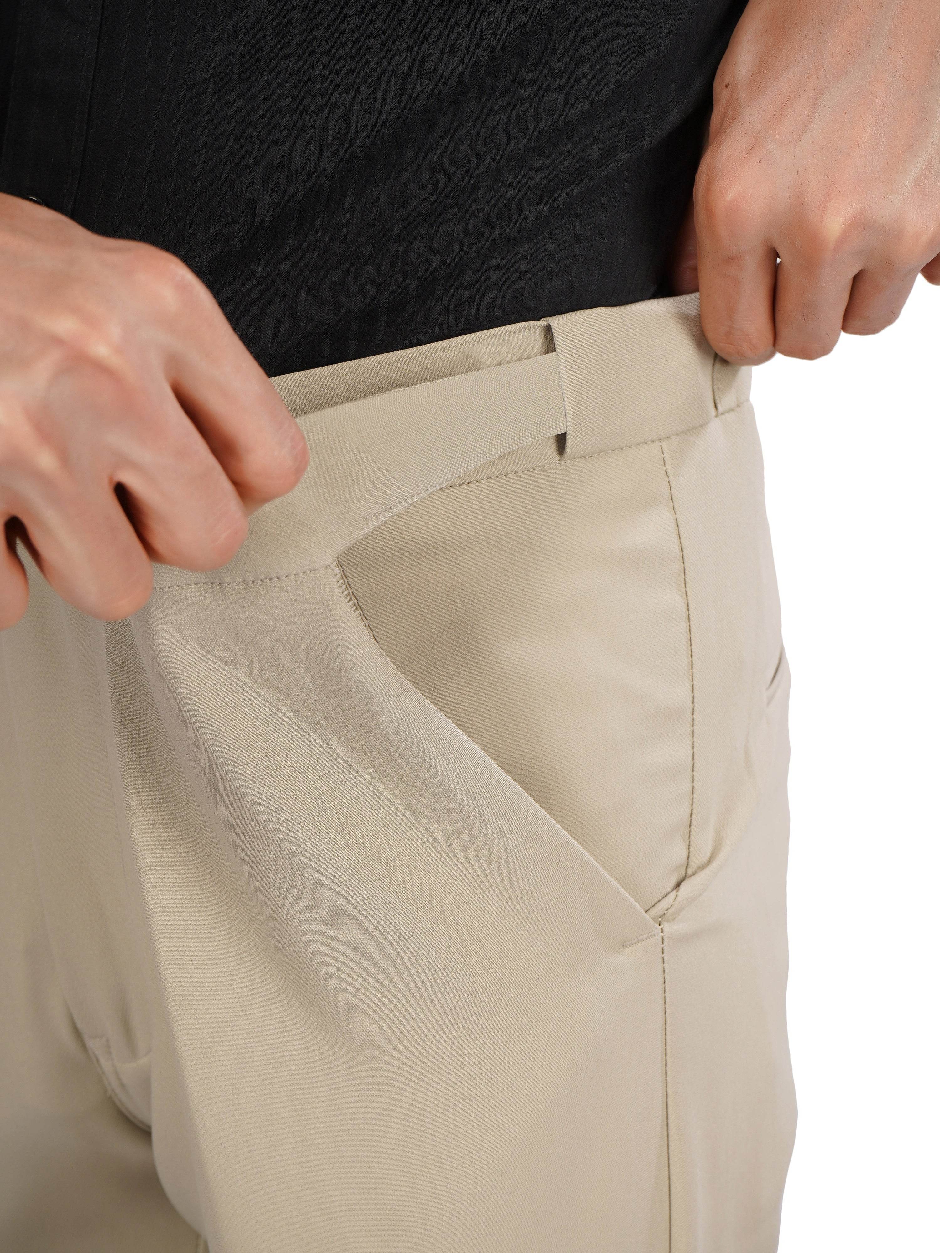 Flexi Belt Regular Fit Stretchable Formal Pant – Sand Beige - Flaked