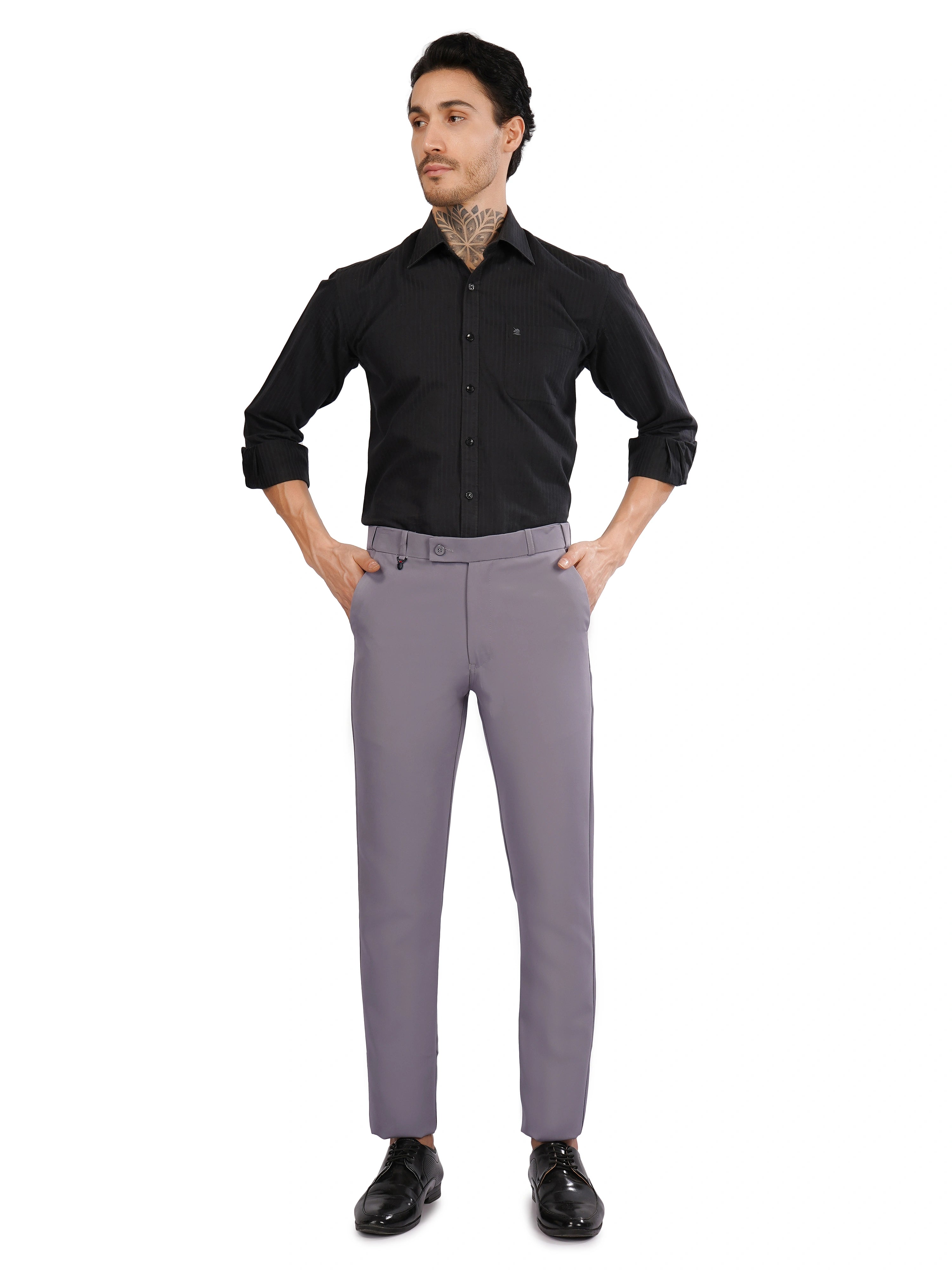Flexi Belt Regular Fit Stretchable Formal Pant – Slate Grey