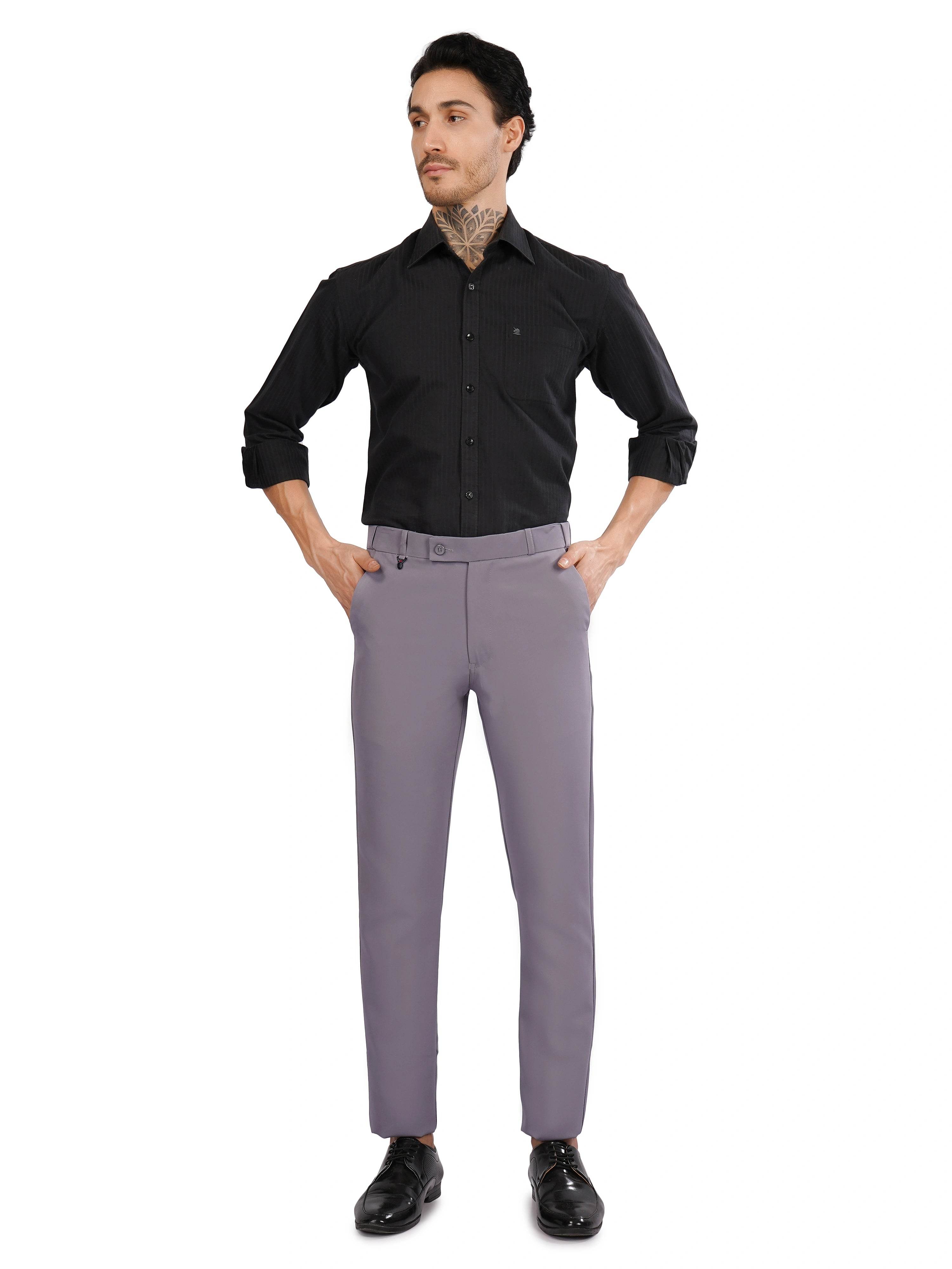Flexi Belt Regular Fit Stretchable Formal Pant – Slate Grey - Flaked
