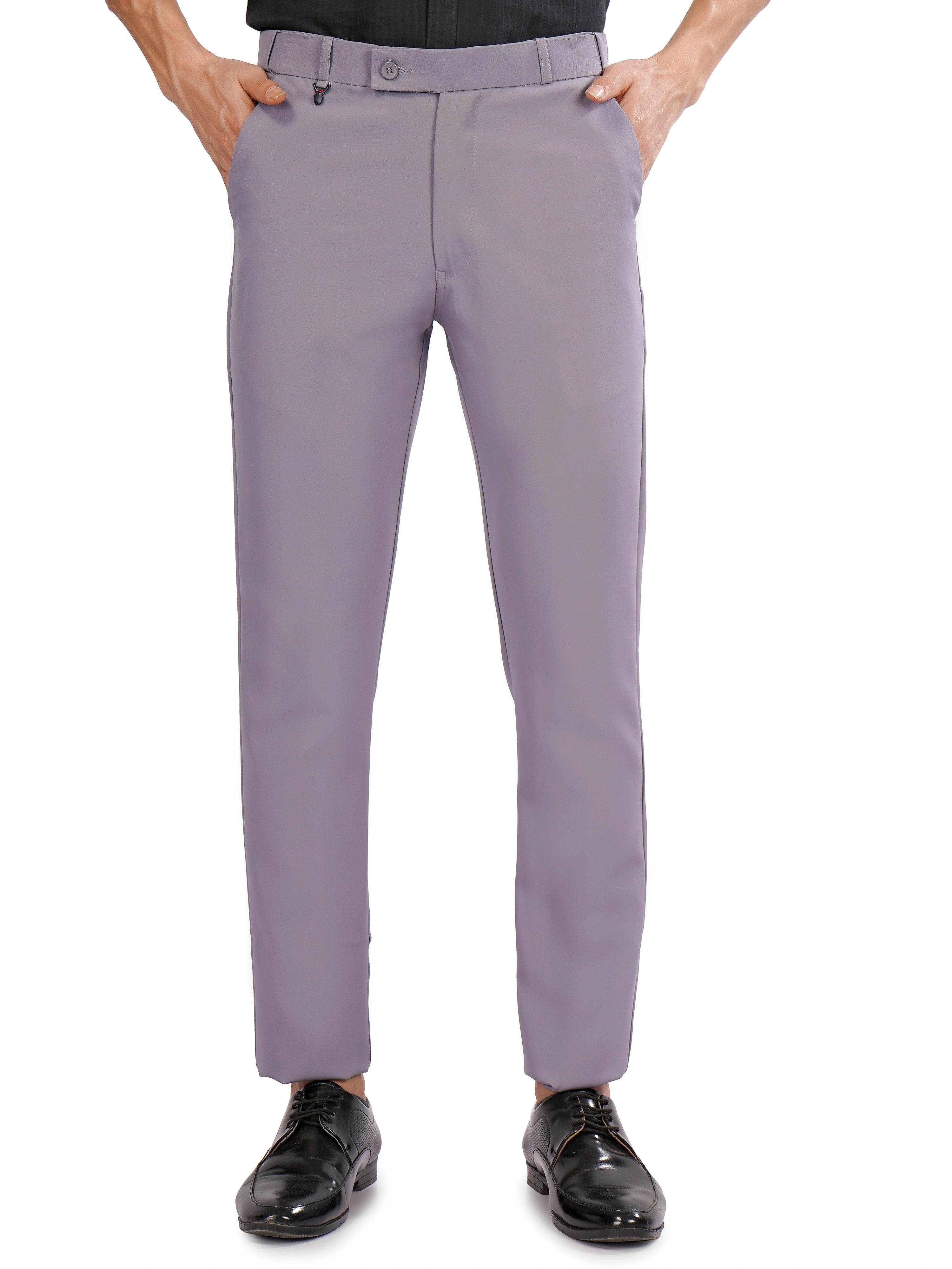 Flexi Belt Regular Fit Stretchable Formal Pant – Slate Grey - Flaked