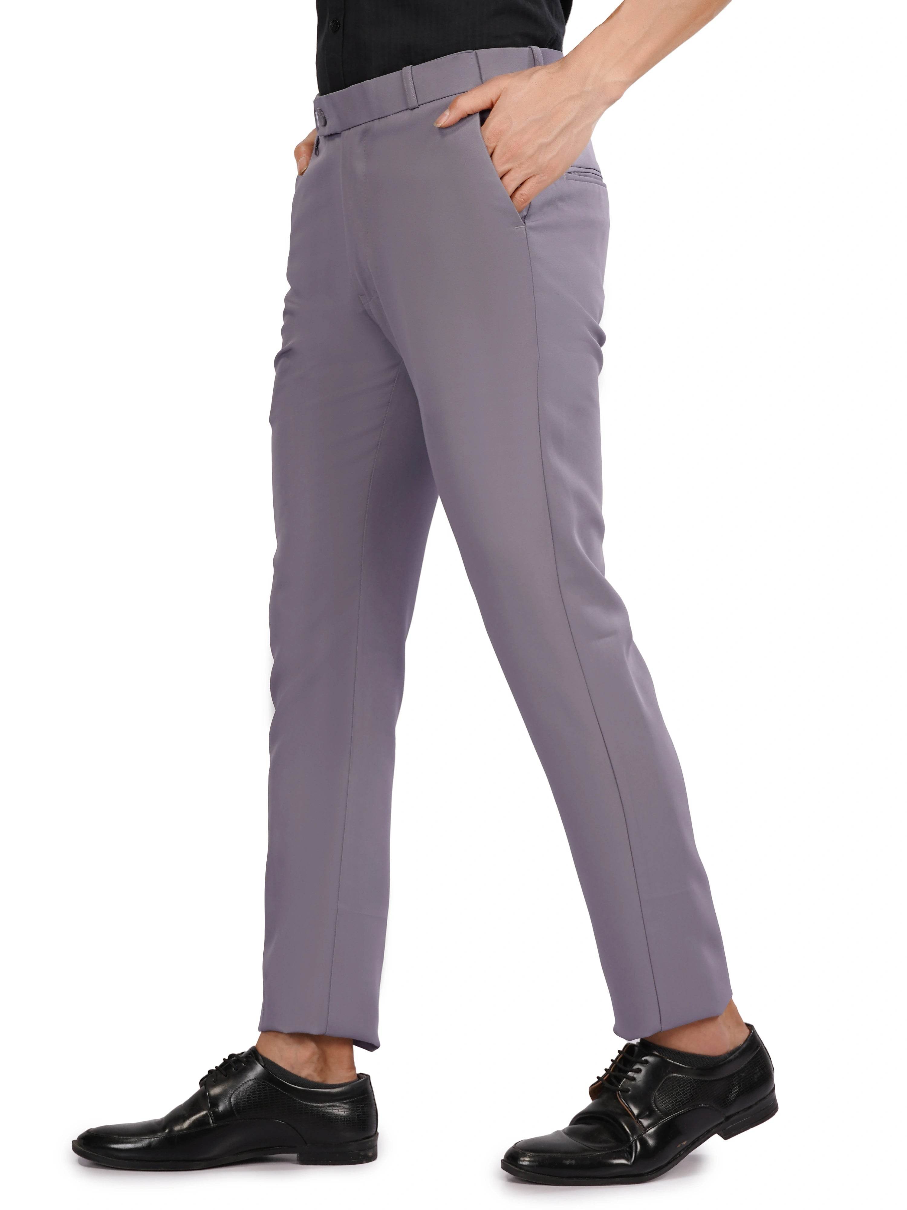 Flexi Belt Regular Fit Stretchable Formal Pant – Slate Grey - Flaked