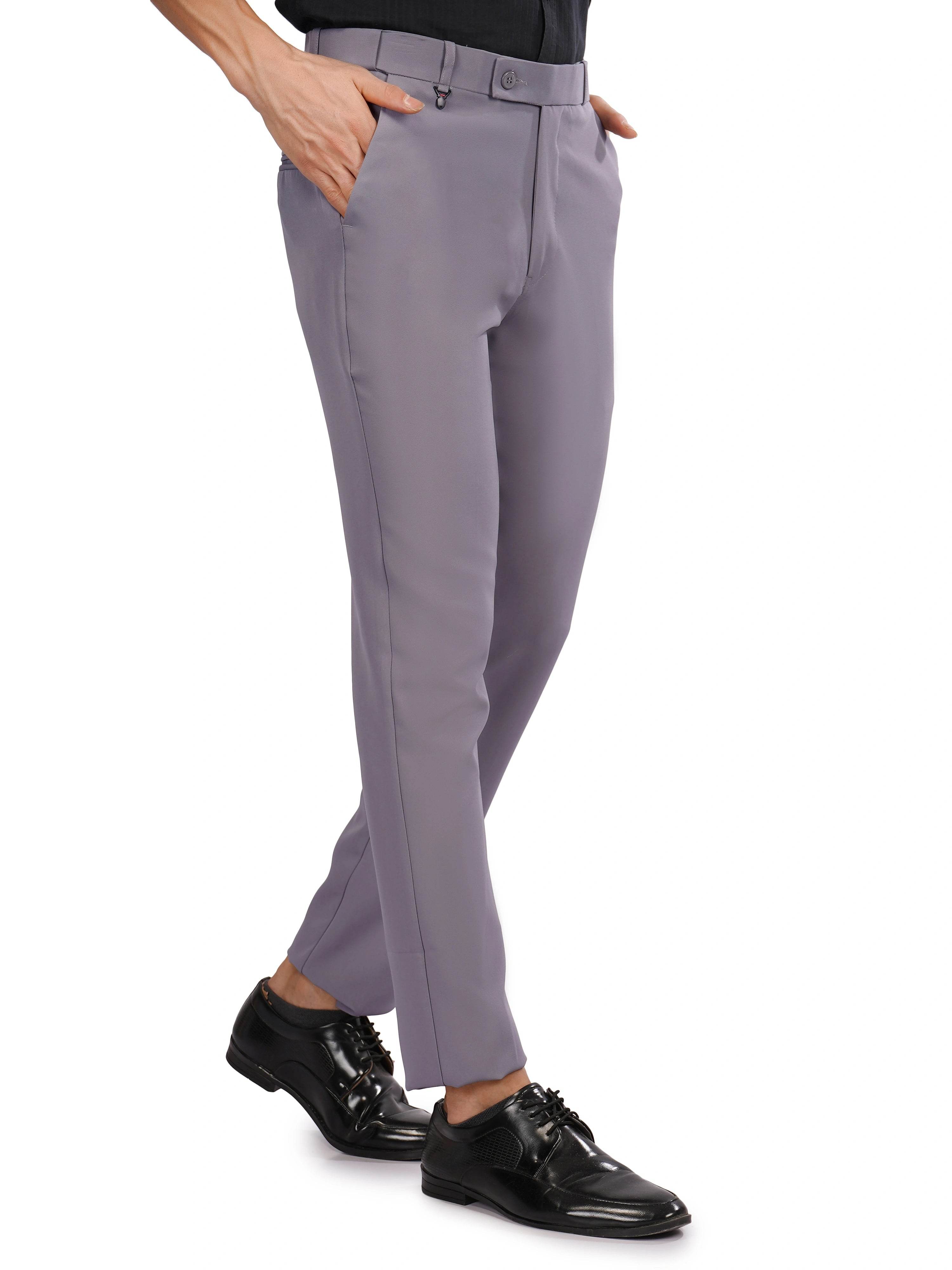 Flexi Belt Regular Fit Stretchable Formal Pant – Slate Grey - Flaked