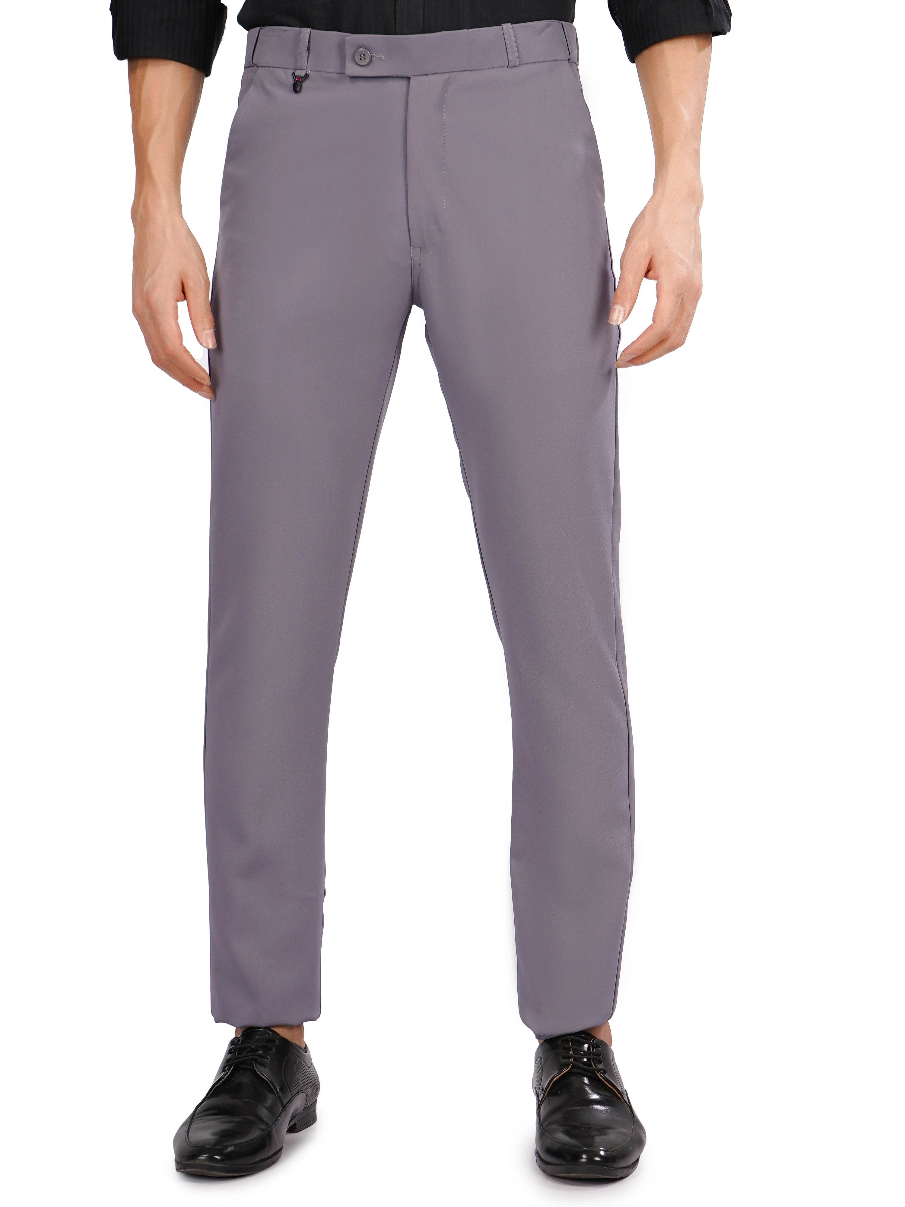 Flexi Belt Regular Fit Stretchable Formal Pant – Slate Grey - Flaked
