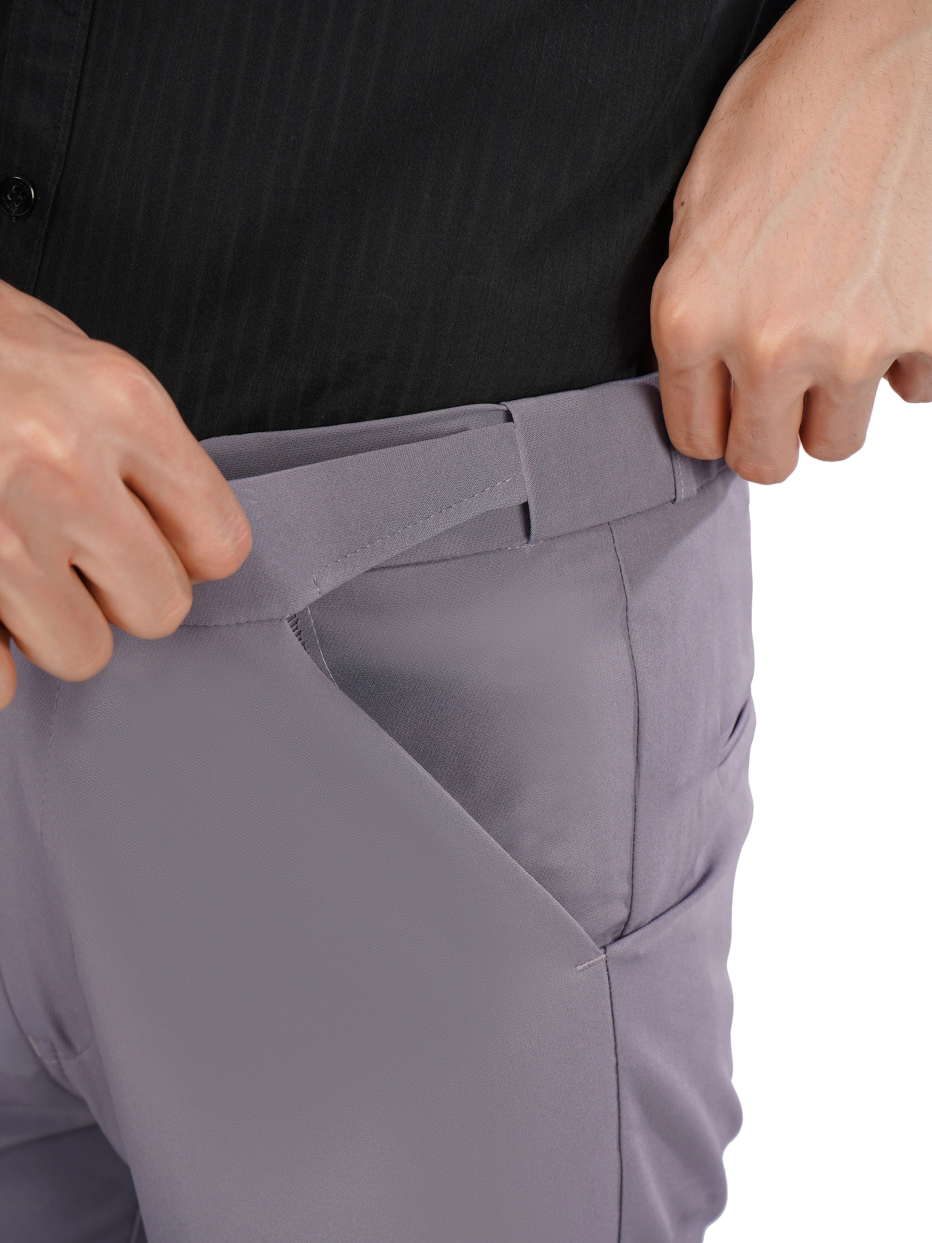 Flexi Belt Regular Fit Stretchable Formal Pant – Slate Grey
