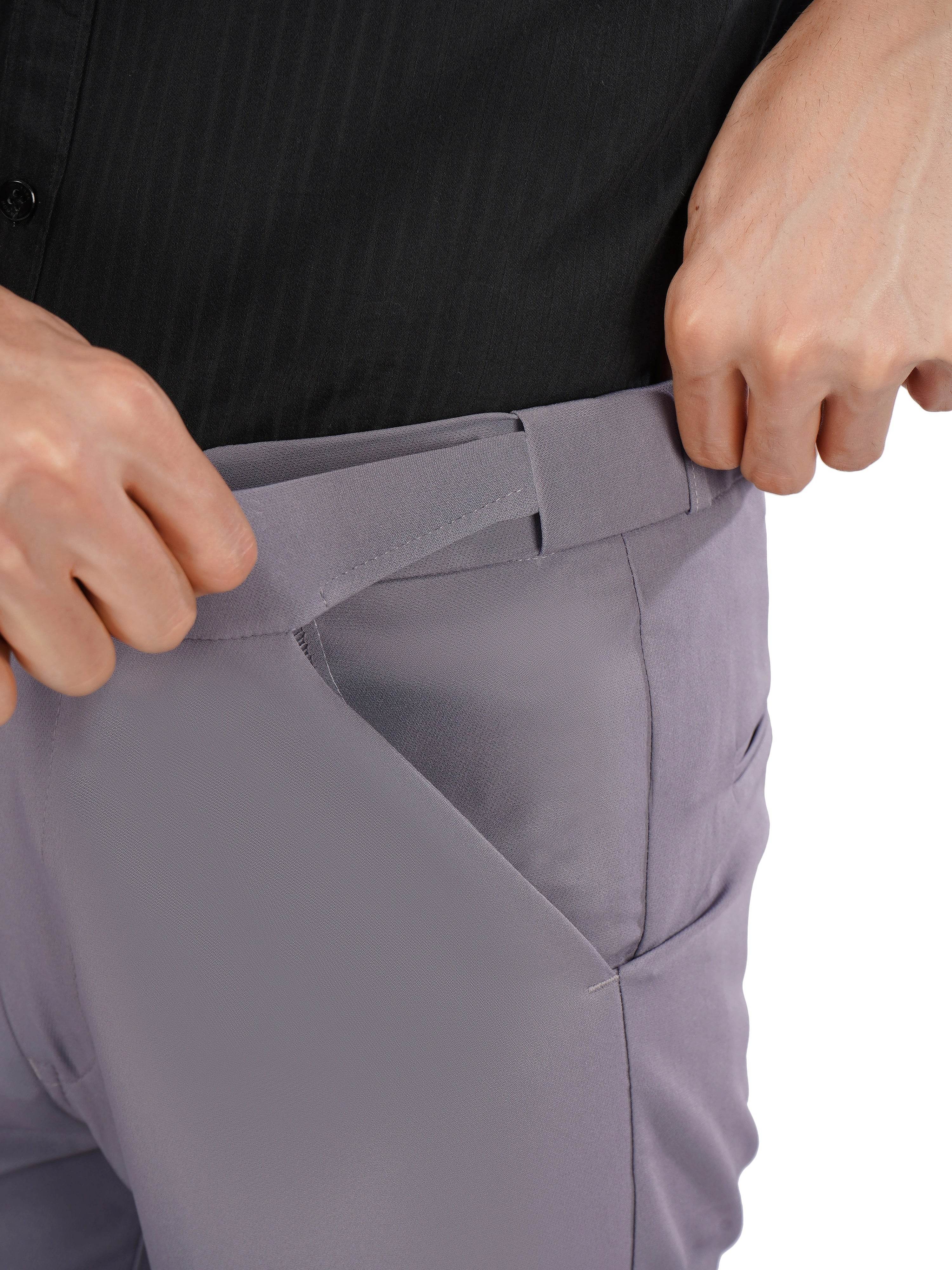 Flexi Belt Regular Fit Stretchable Formal Pant – Slate Grey - Flaked