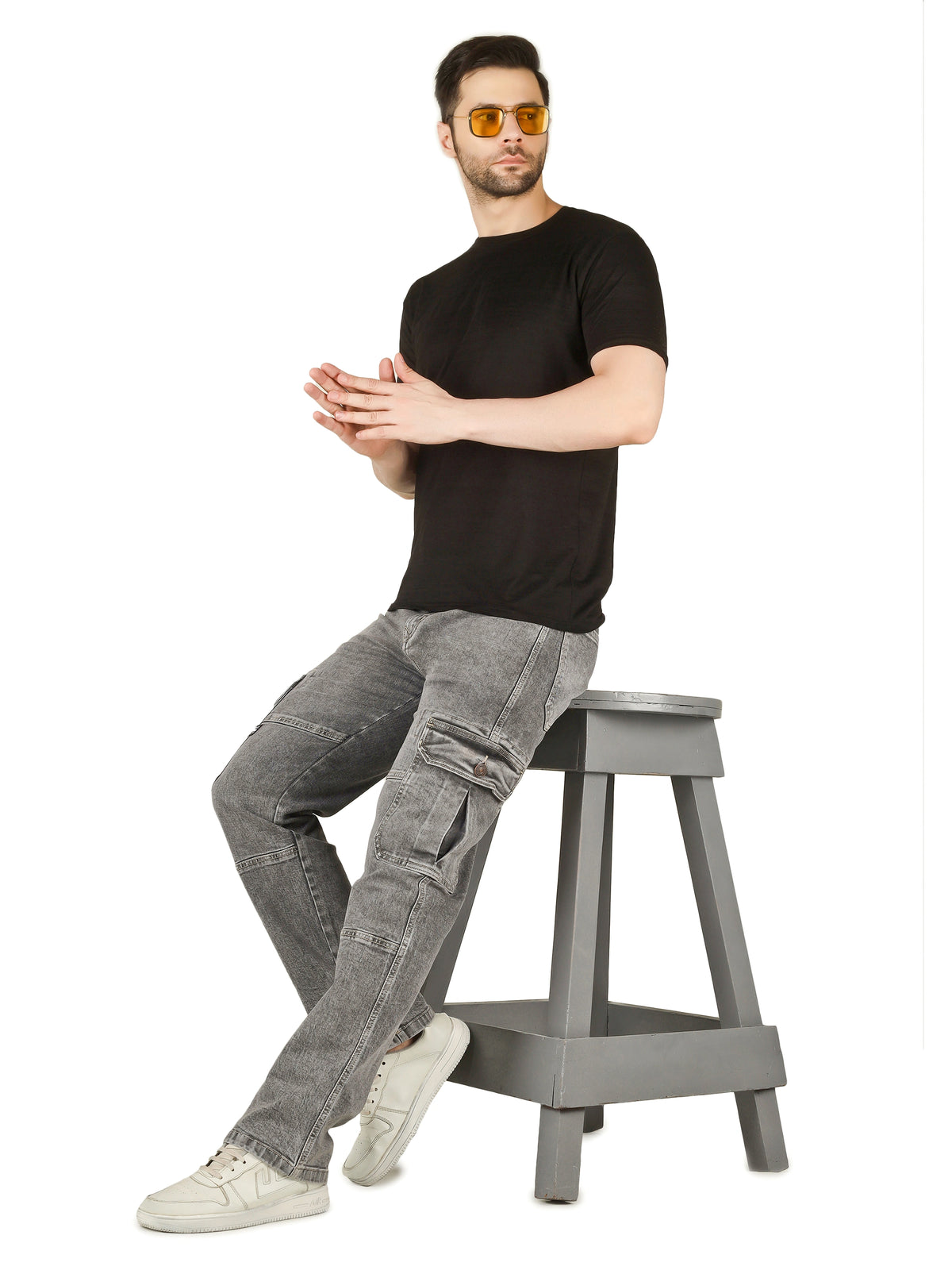 FLAKED Denim Cargo Relaxed Fit Jeans - Cloud Grey