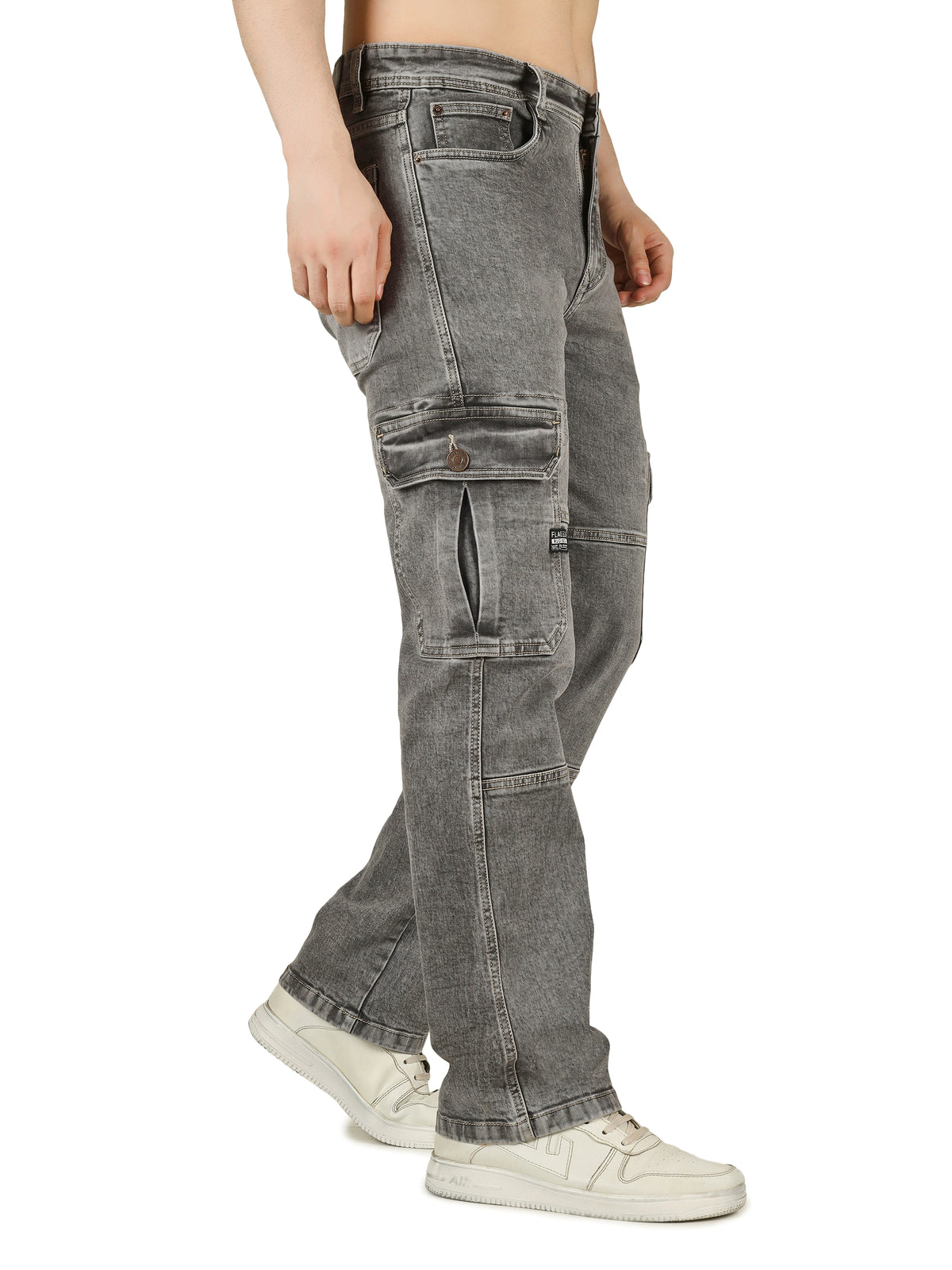 FLAKED Denim Cargo Relaxed Fit Jeans - Cloud Grey