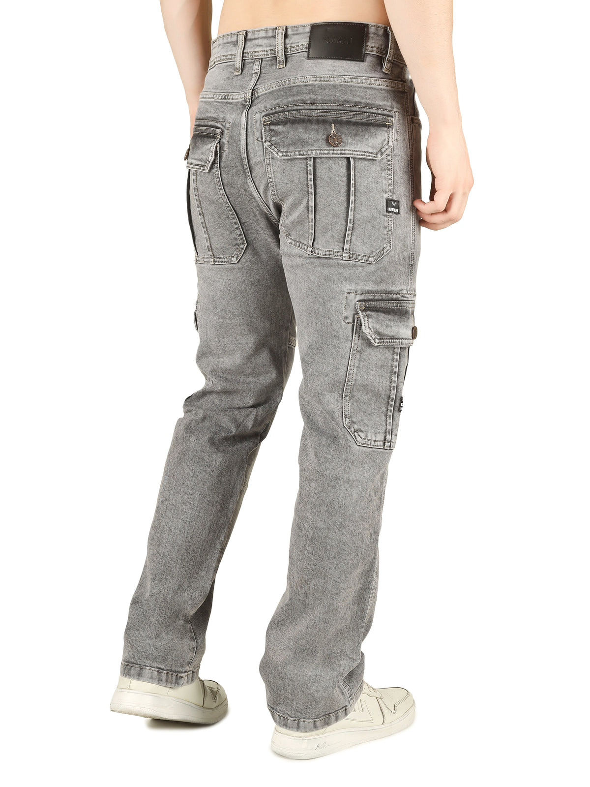 FLAKED Denim Cargo Relaxed Fit Jeans with Flap Pocket - Cloud Grey