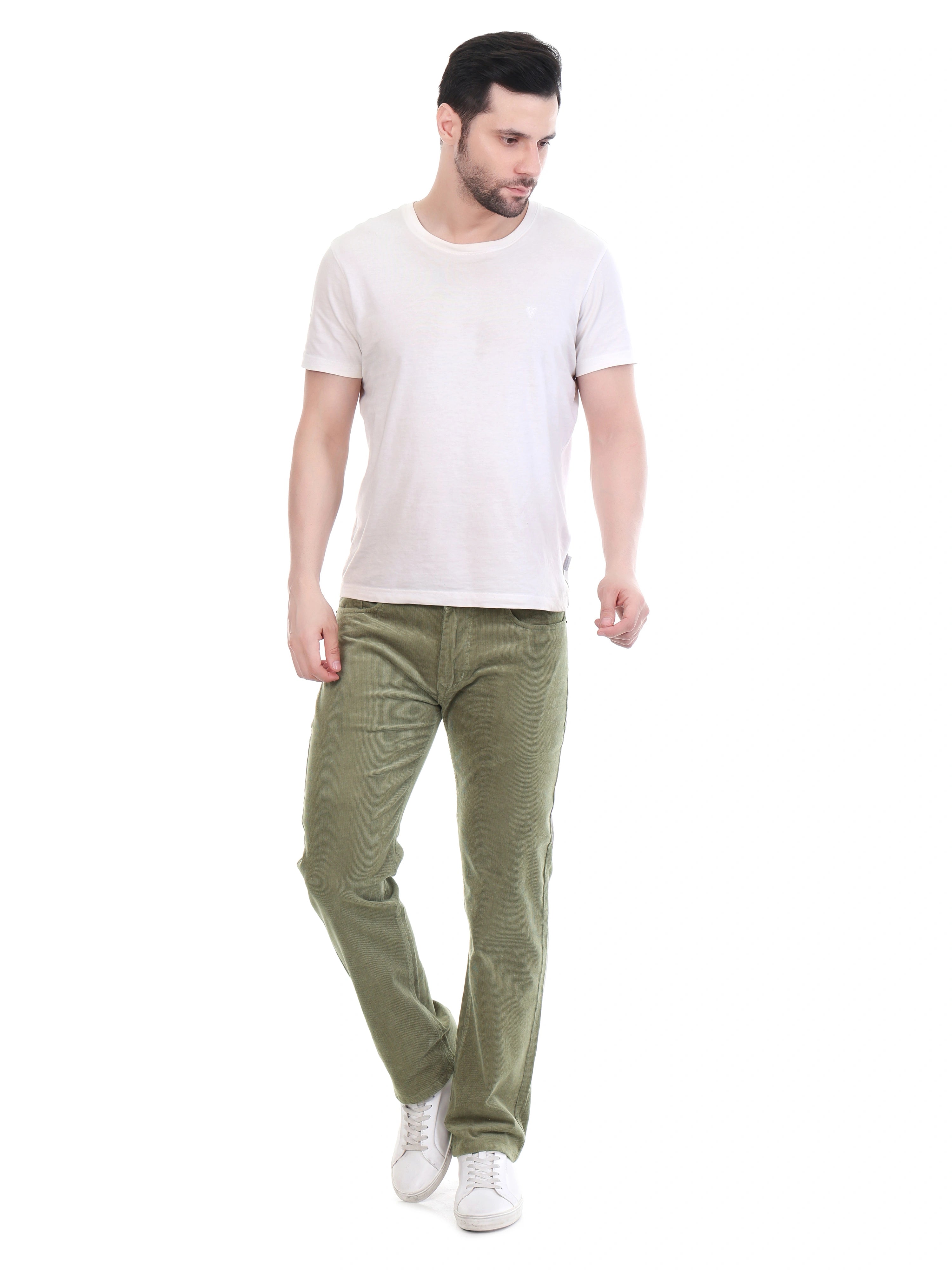 Corduroy Relaxed Fit Stretchable Jeans – Sage Green