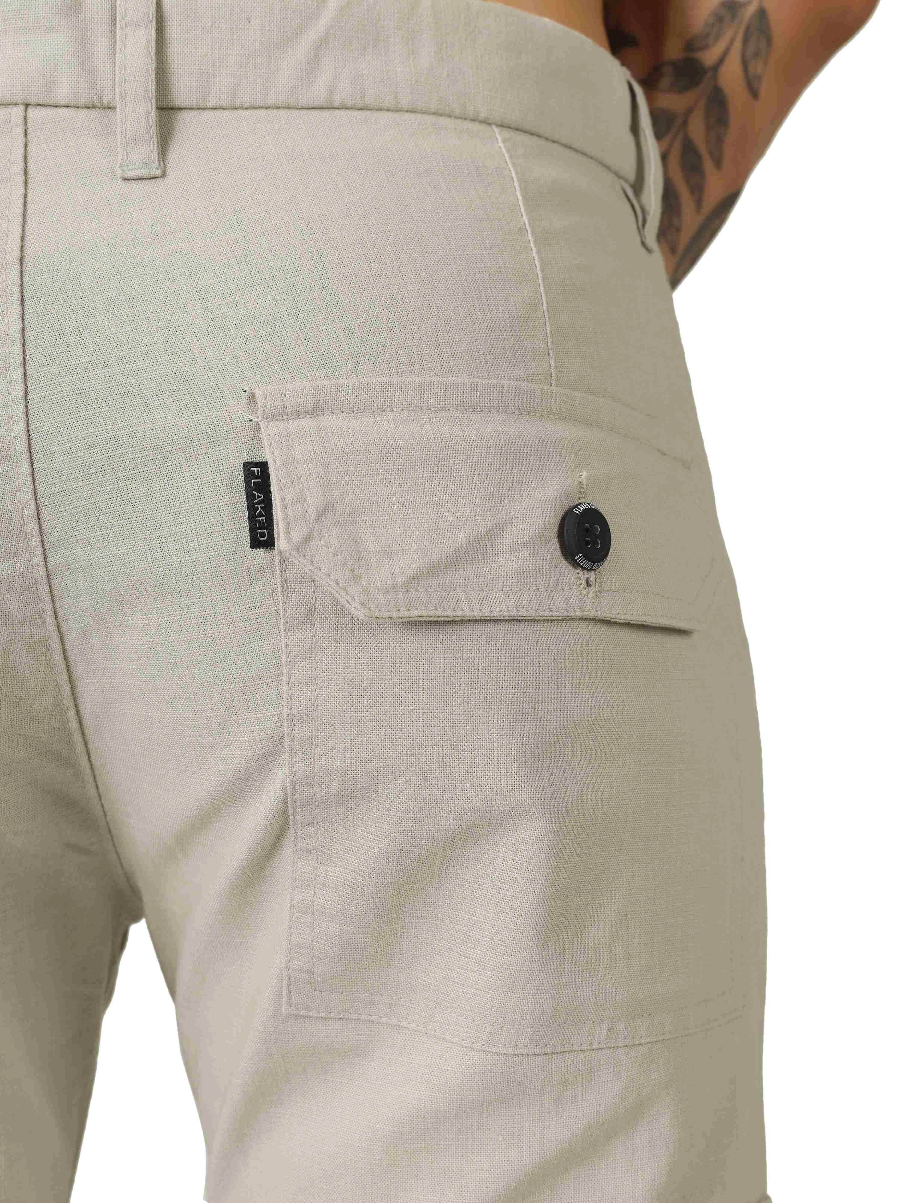 Linen Cargo Relaxed Fit - Light Beige - Flaked