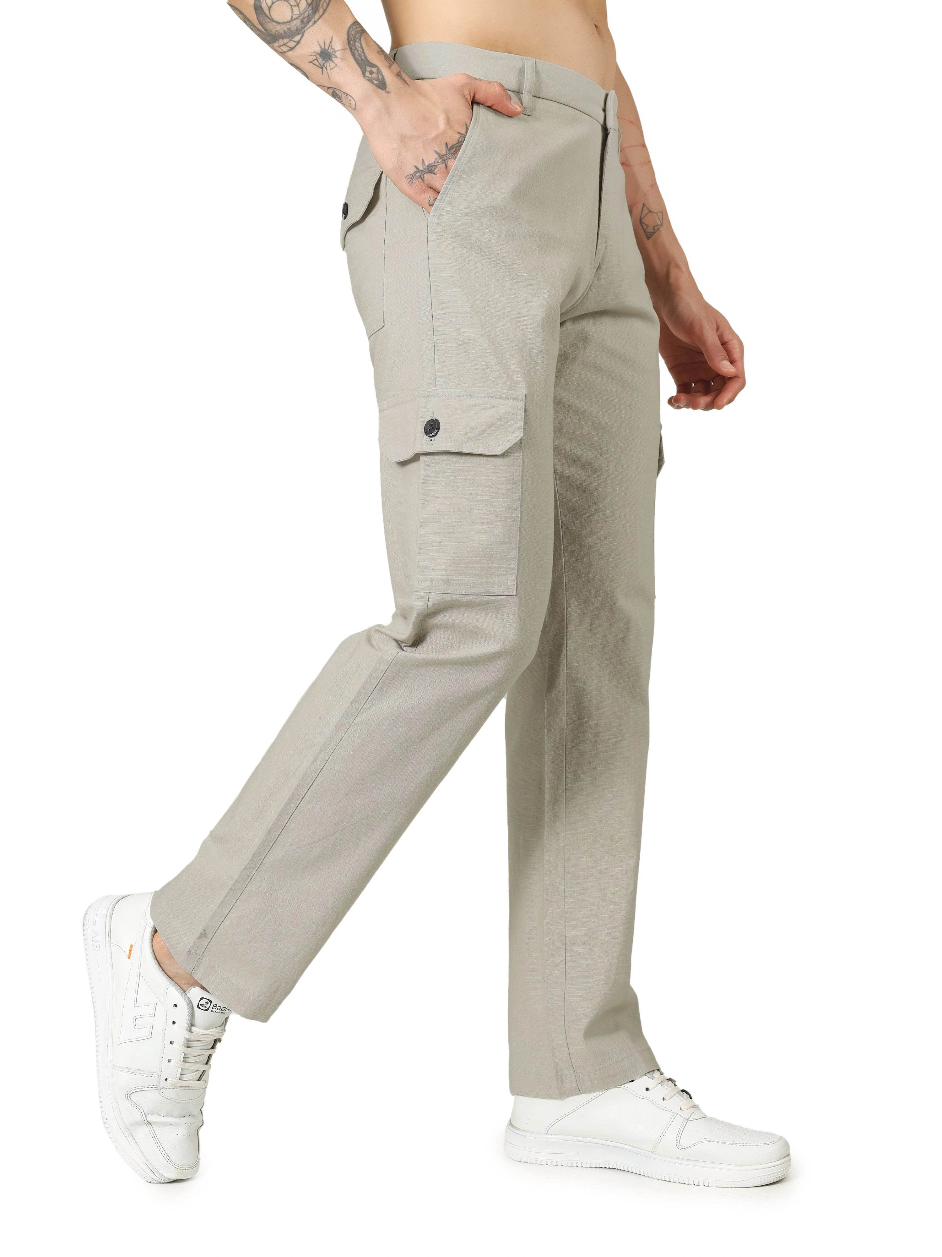 Linen Cargo Relaxed Fit - Light Beige - Flaked