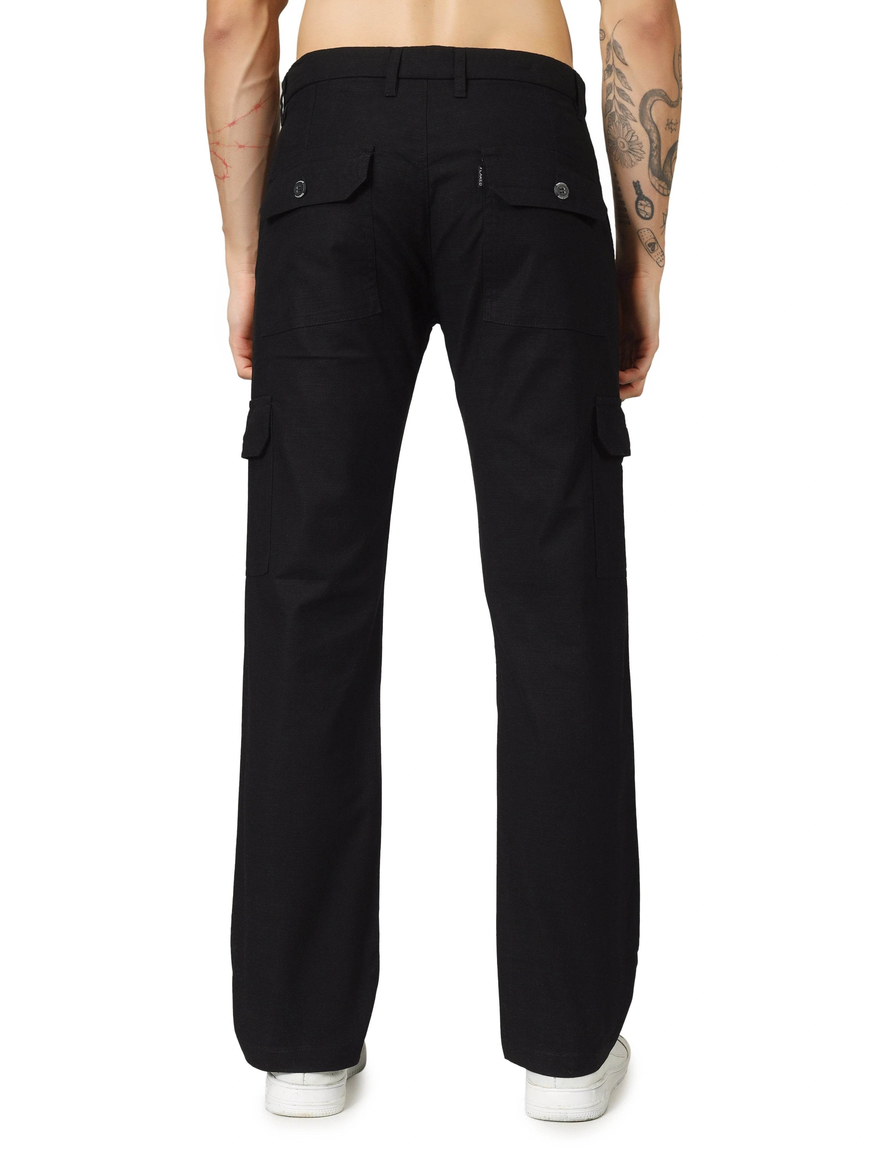 Linen Cargo Relaxed Fit - Black - Flaked