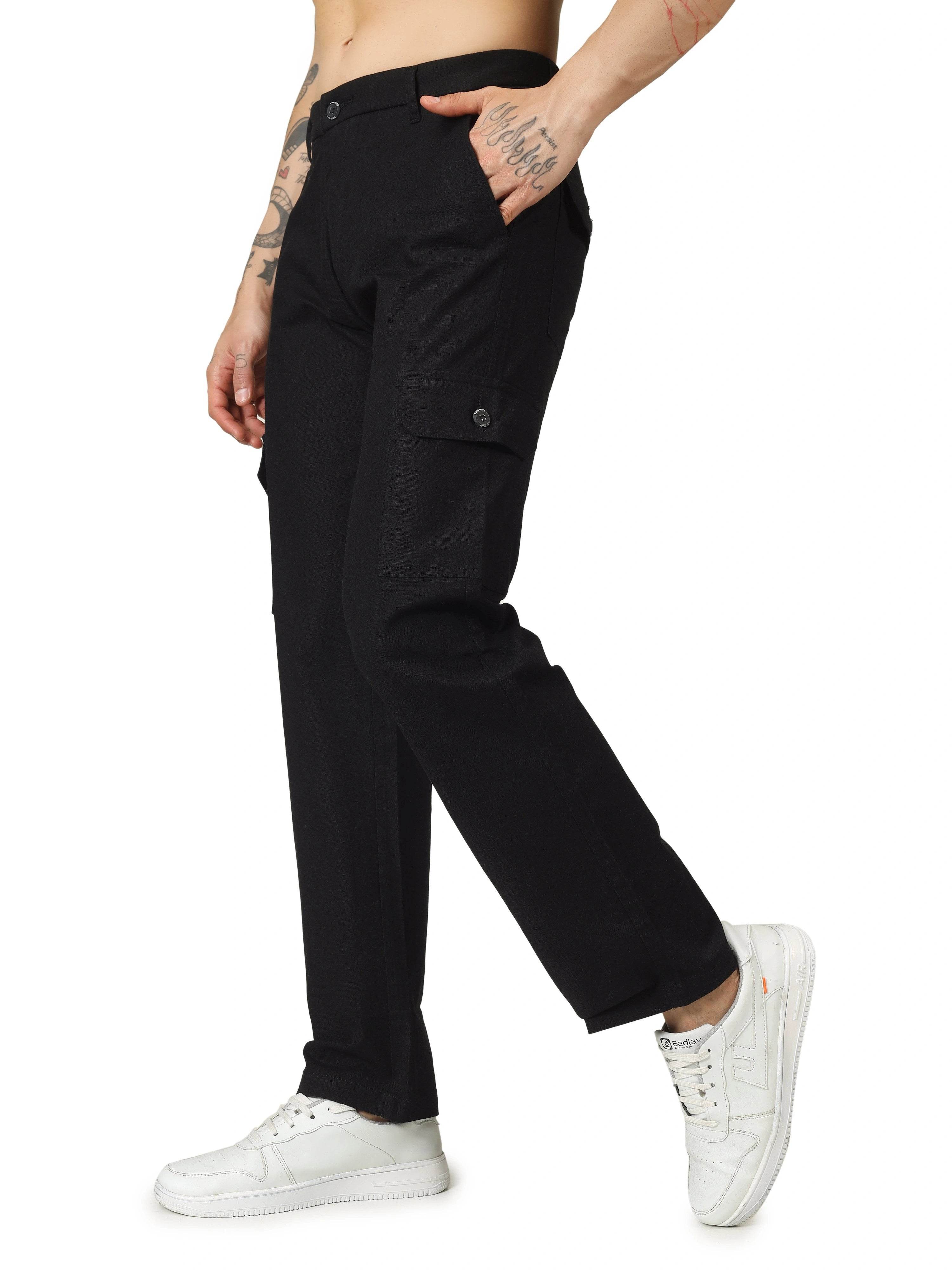 Linen Cargo Relaxed Fit - Black - Flaked