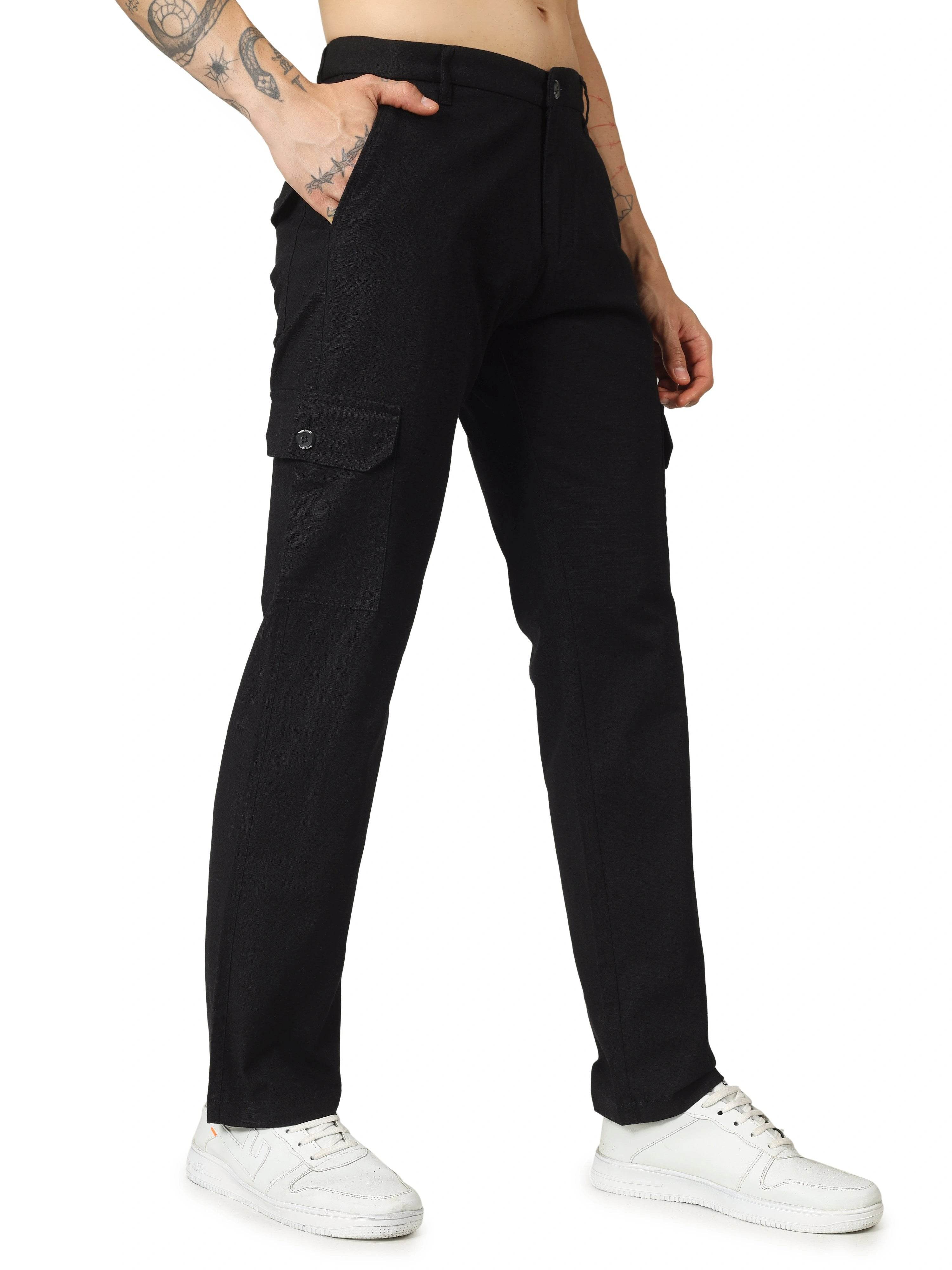 Linen Cargo Relaxed Fit - Black - Flaked