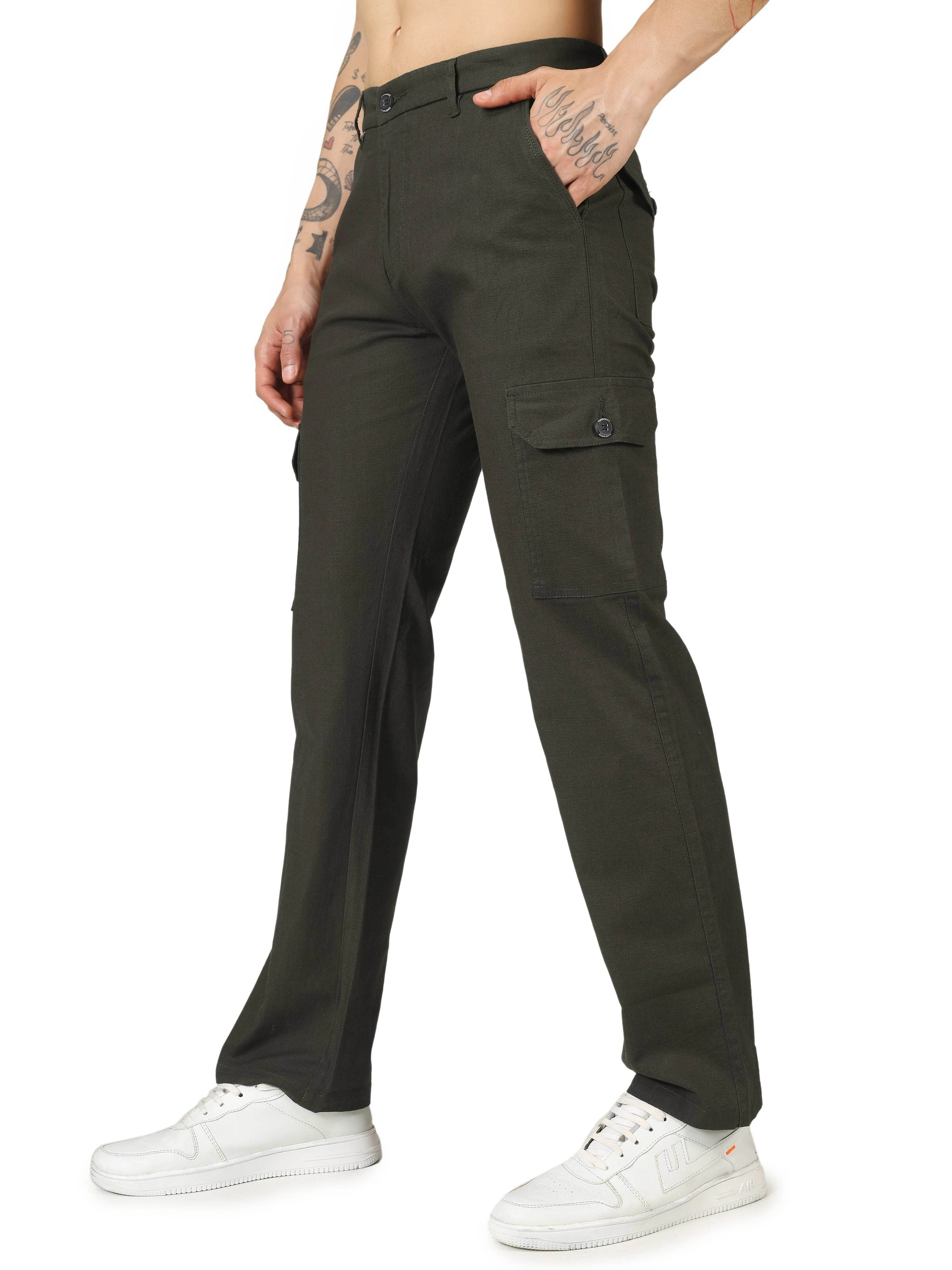 Linen Cargo Relaxed Fit - Rifle Green - Flaked